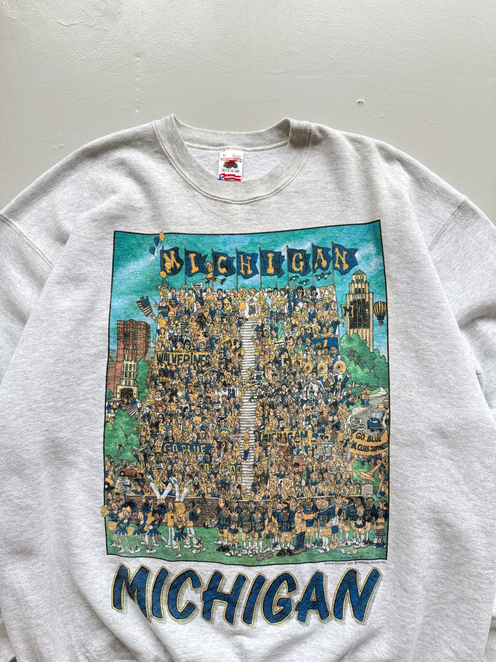 Grey Michigan Football 90's Vintage Collage Graphic Sweatshirt - XL
