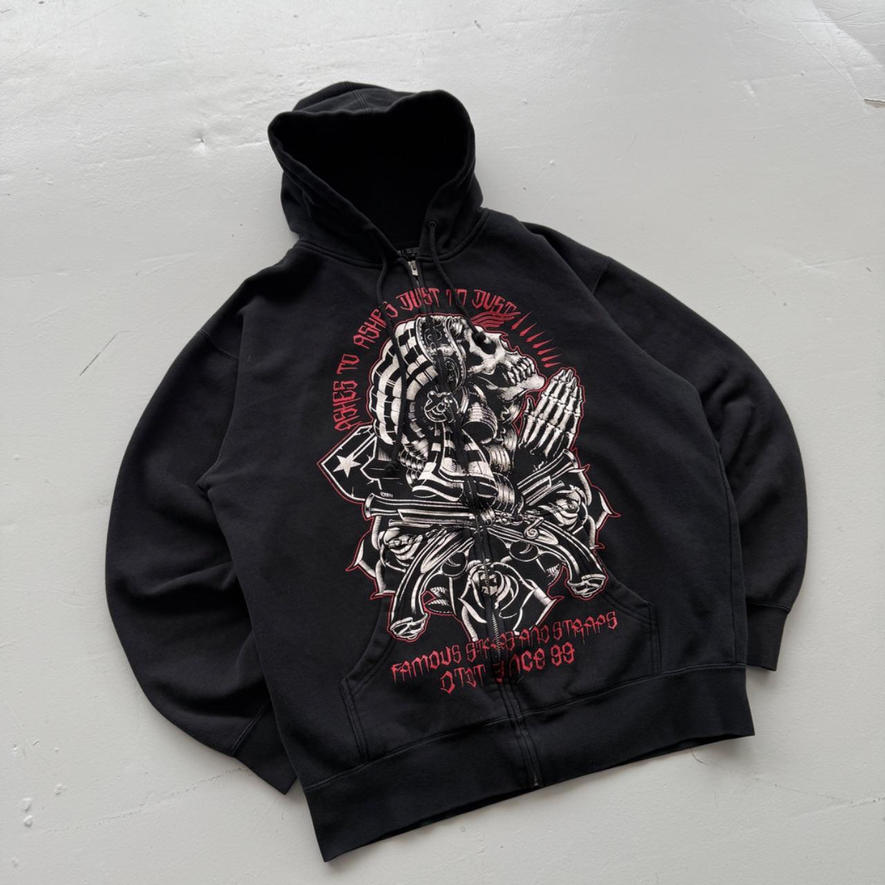 Black Famous Stars and Straps Y2K Vintage Graphic Hoodie - Large