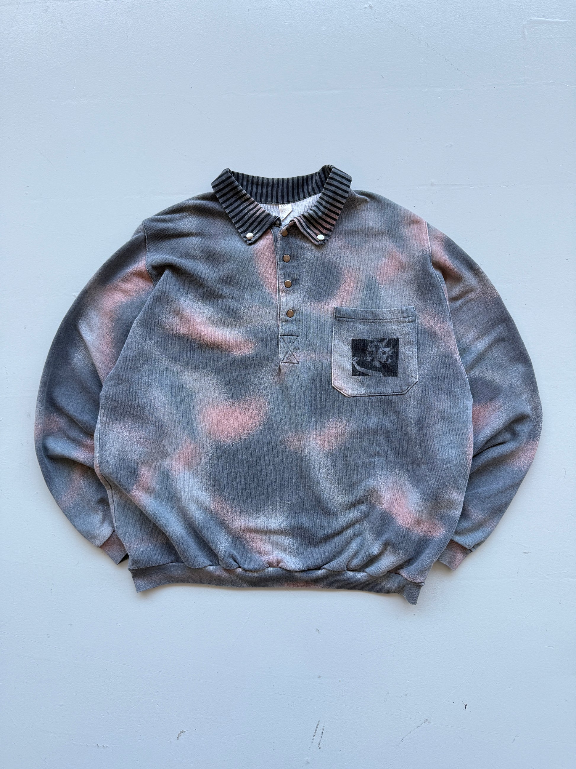 Grey Sun Faded Affect 90's Vintage Sweatshirt Polo Jumper - Medium