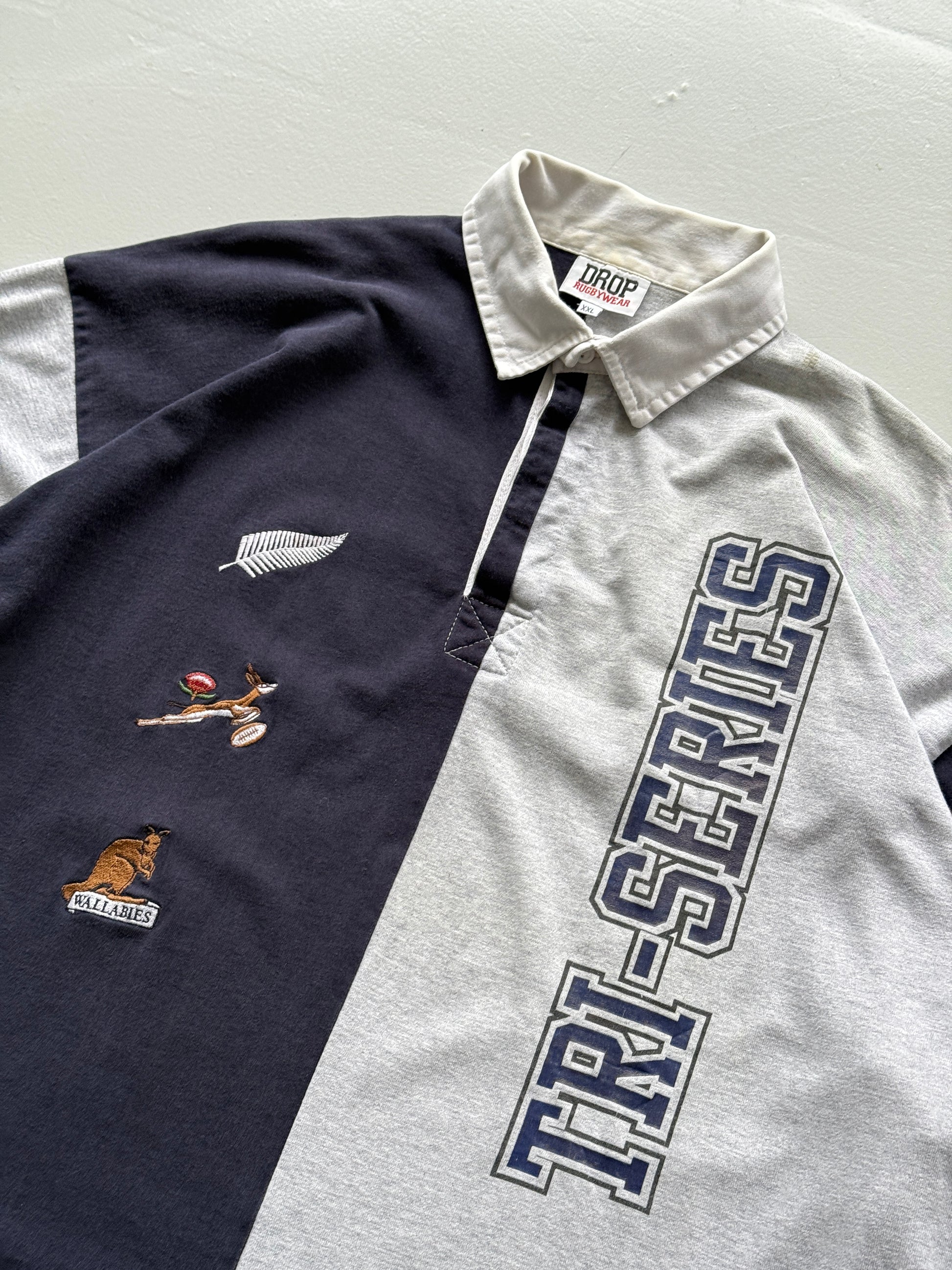 Grey Tri Nations Cup 90's Vintage Long Sleeve Rugby Jersey - XL