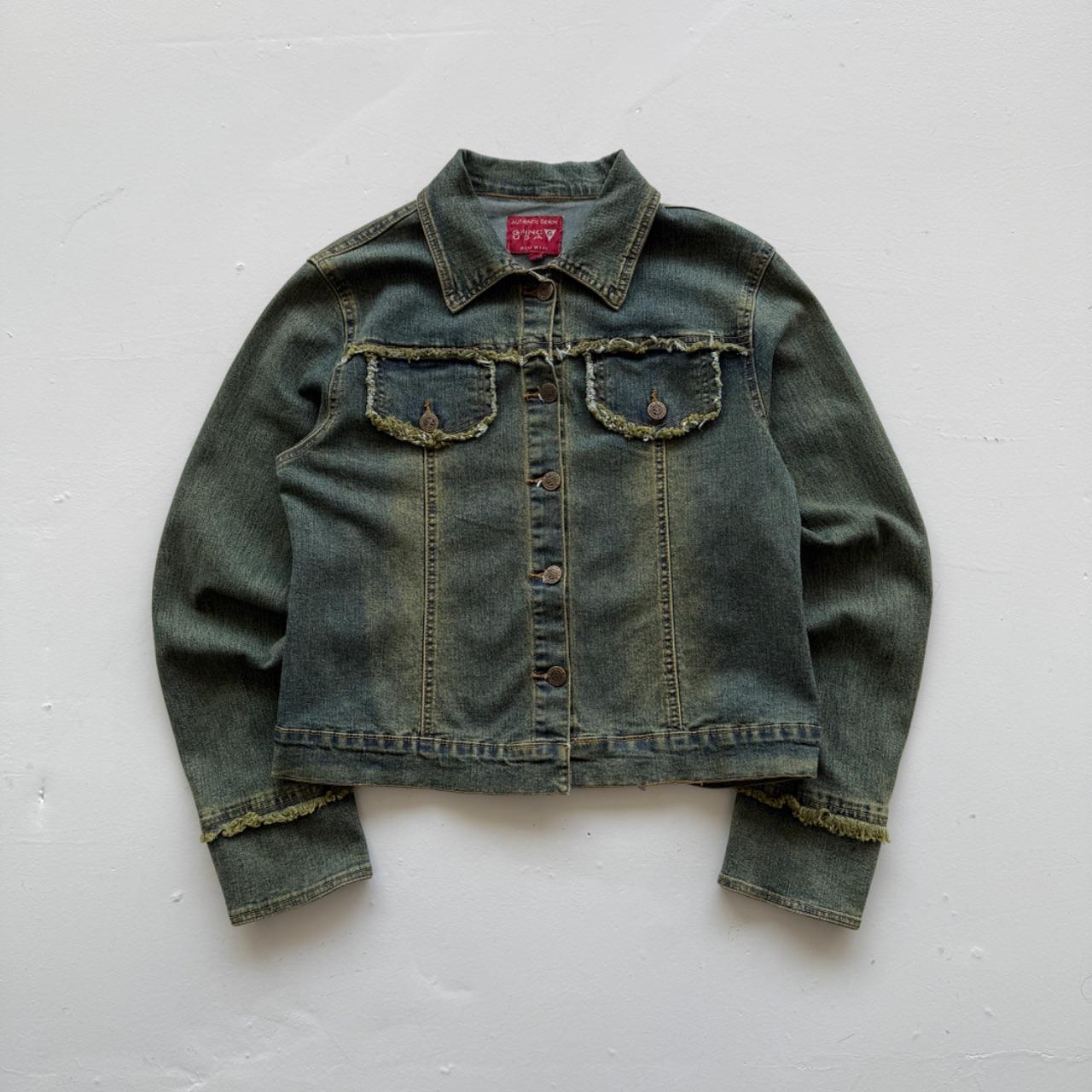 Blue Green Y2K Distressed Denim Jacket - Medium
