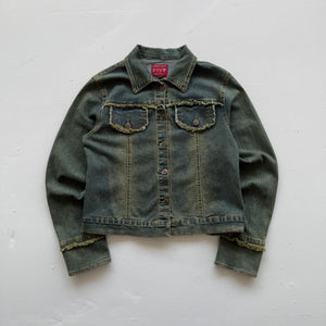 Blue Green Y2K Distressed Denim Jacket - Medium