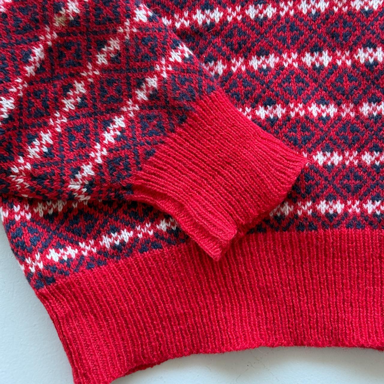 Red Raindeer Woollen 90's Vintage Christmas Pattern Wool Knit Jumper - Large