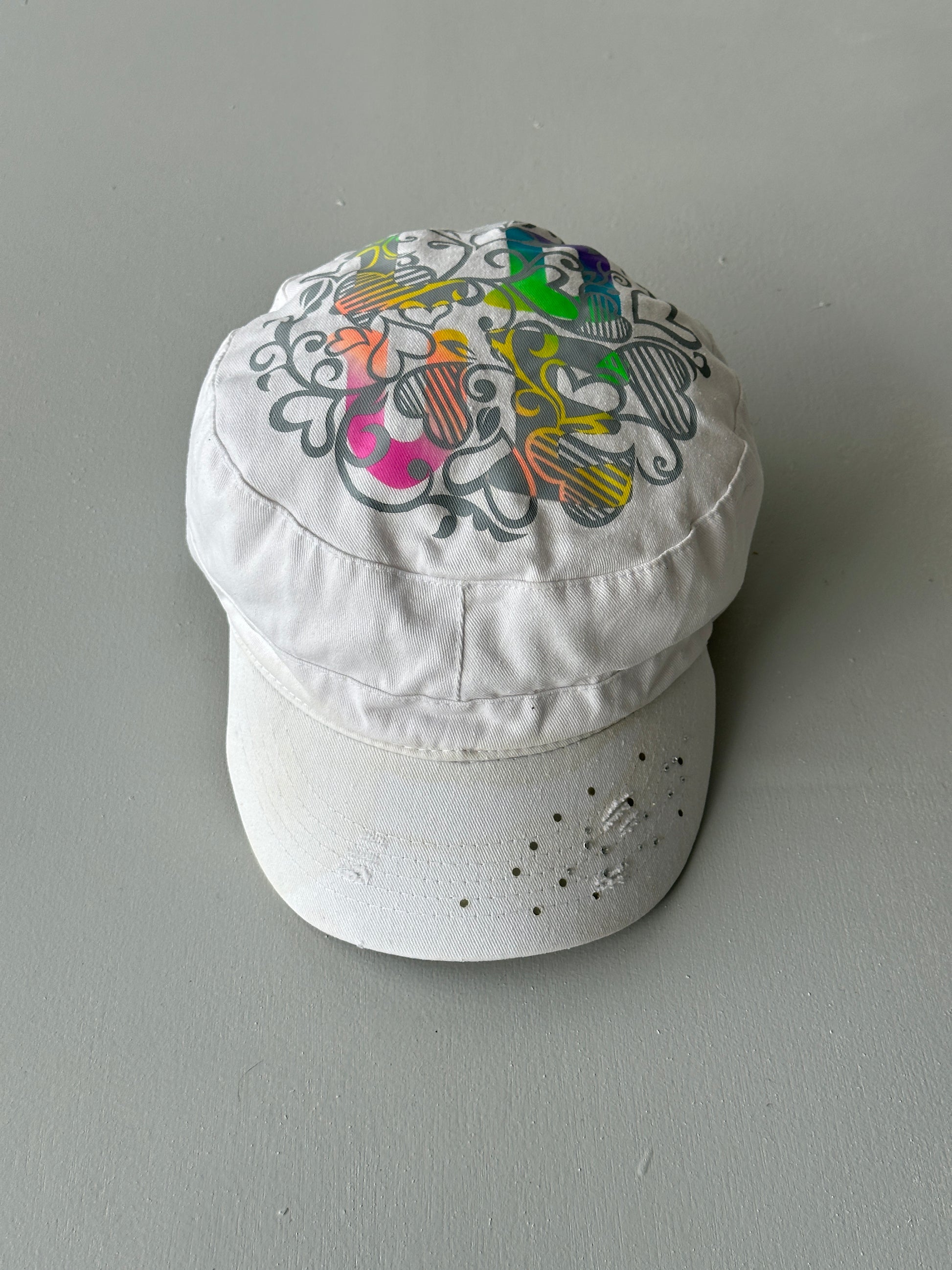 White LOVE Studded Y2K Cadet Cap Military Style 00's Grunge Aesthetic
