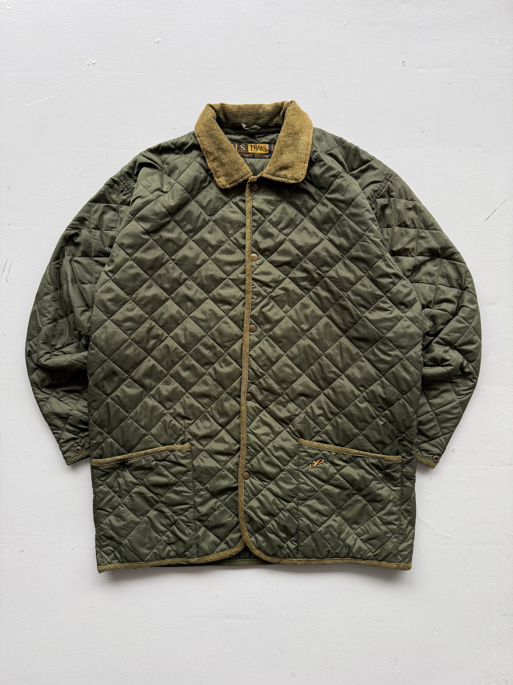 Green Quilted Check 80's Vintage Military Style Jacket - XL