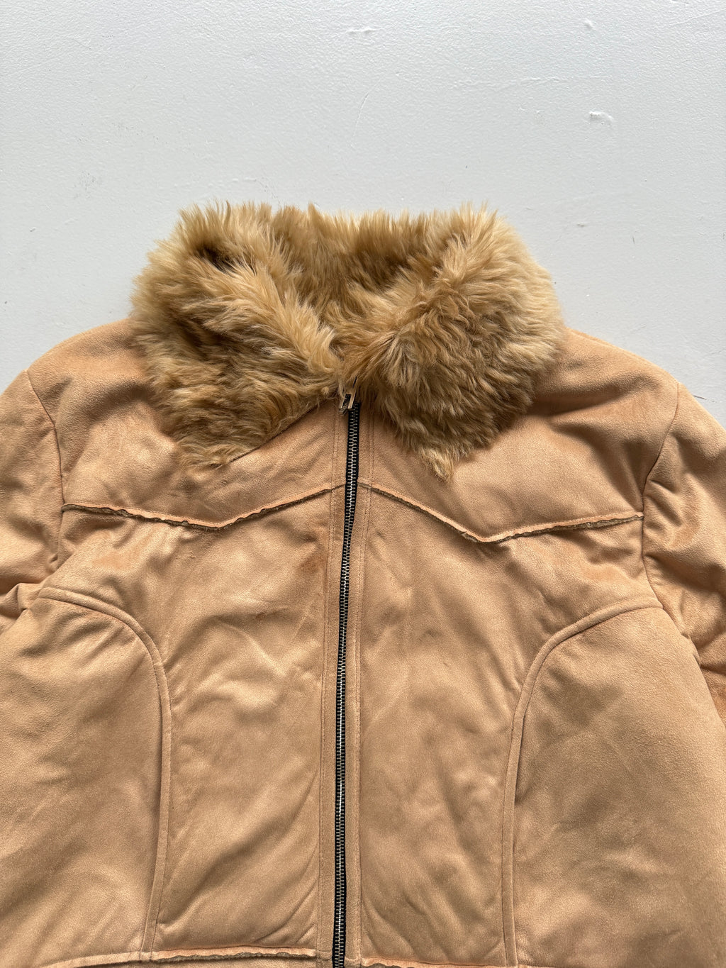Beige Nils 00's Vintage Y2K Fur Affect Lined Jacket- Large
