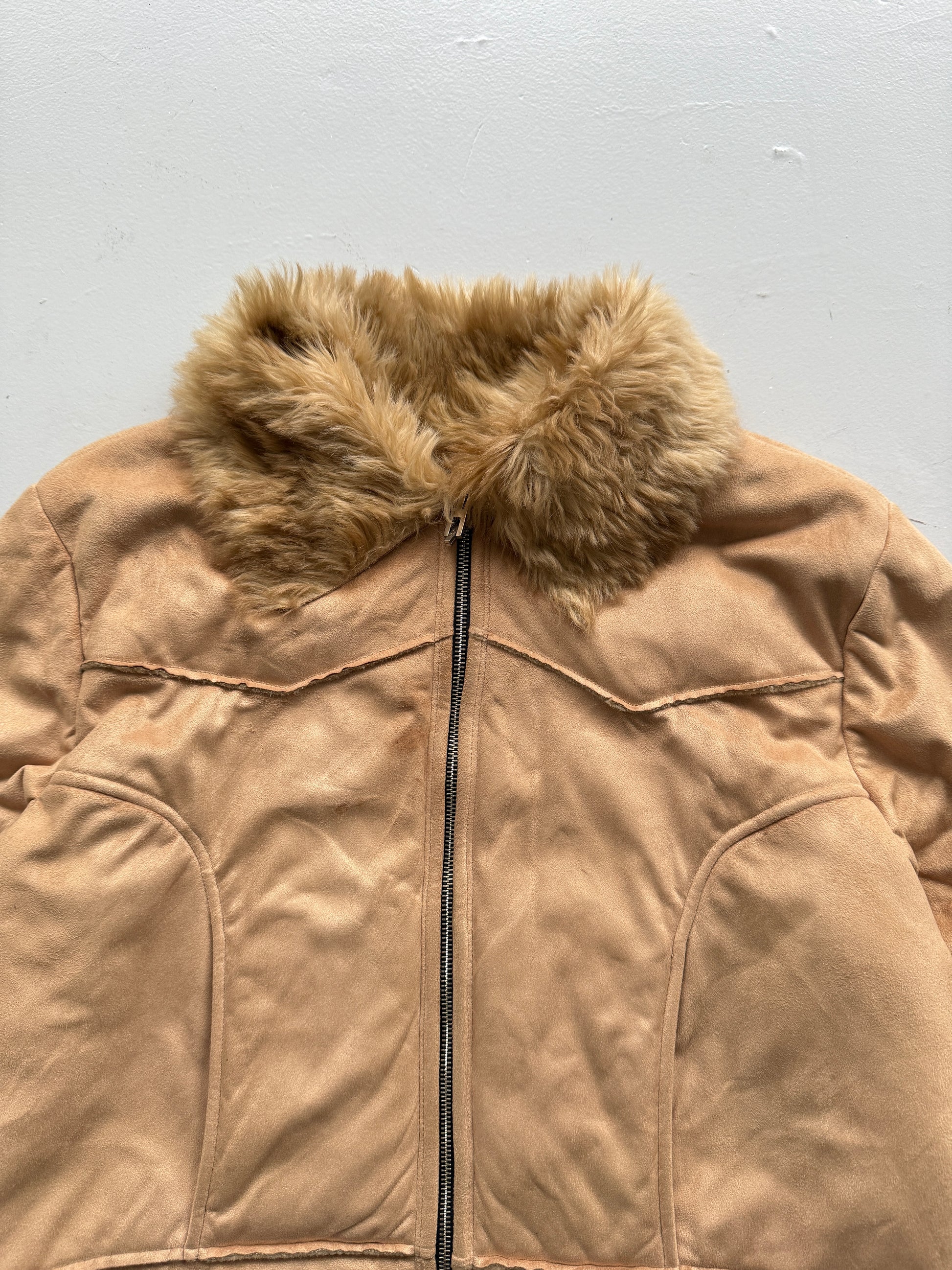Beige Nils 00's Vintage Y2K Fur Affect Lined Jacket- Large
