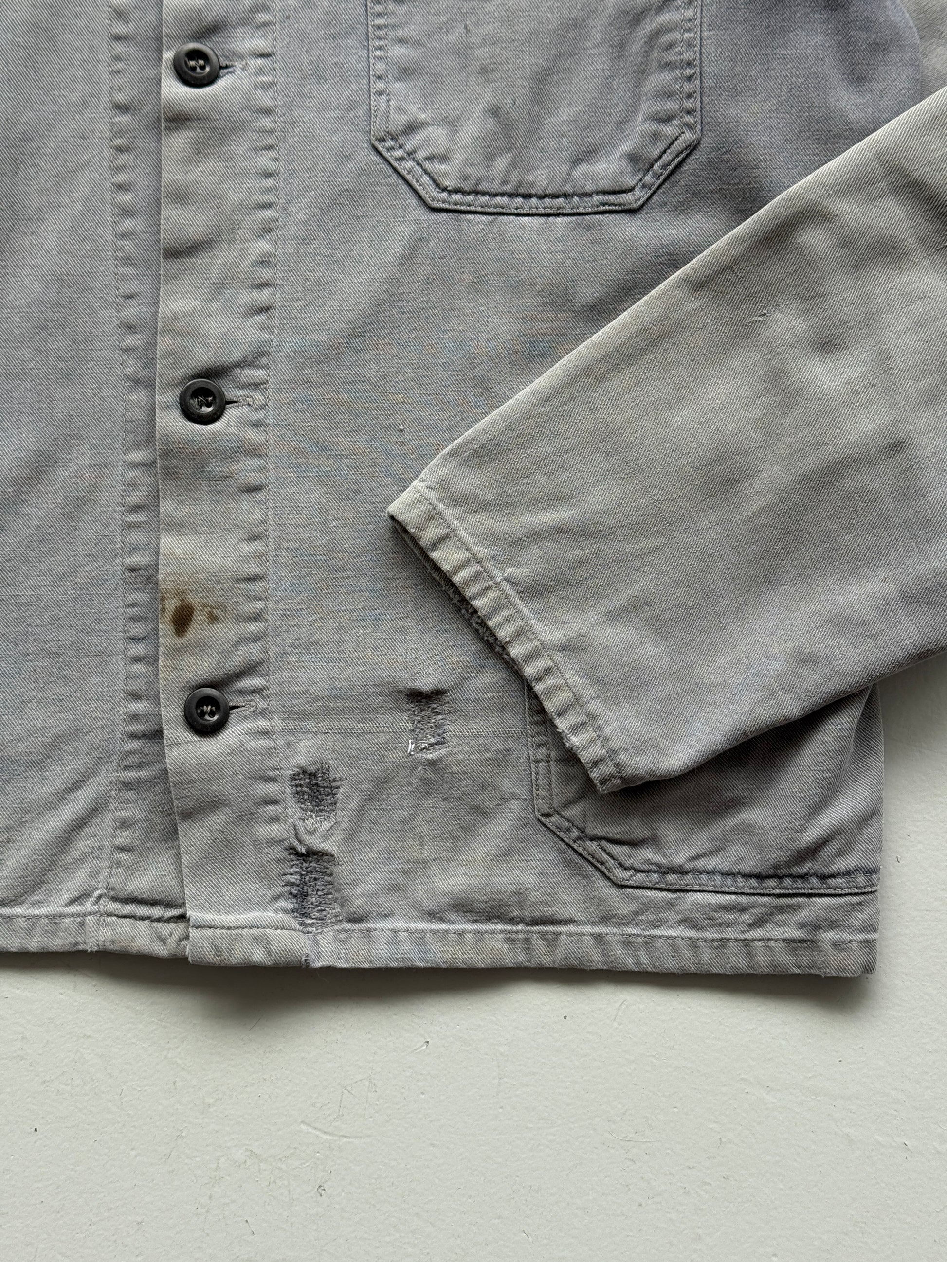 Thrashed Faded Grey Chore Jacket 80's Vintage French Workwear CH155 - Medium