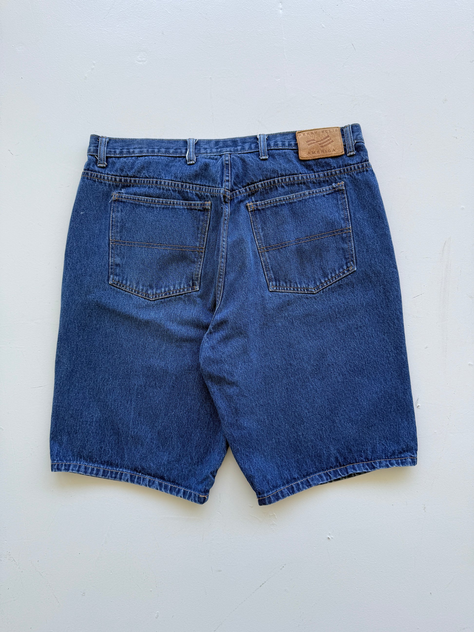 Mid Blue Perry Ellis 00's Vintage Baggy Hip Hop Denim Shorts - W40 x L11.5