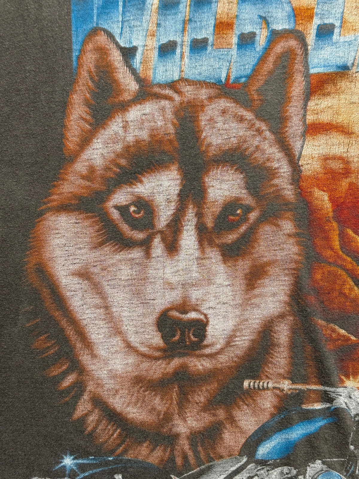Faded Thrashed Wolf Wild Life Biker 90's Vintage Graphic T-Shirt - XL