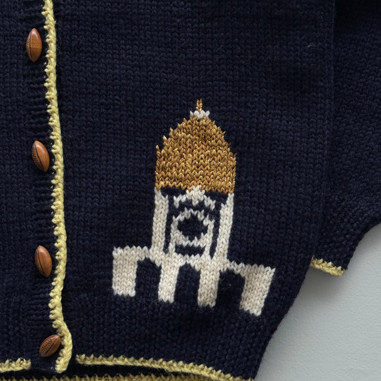 Navy Fighting Irish Hand Knitted Woollen Vintage 90s Cardigan - Medium