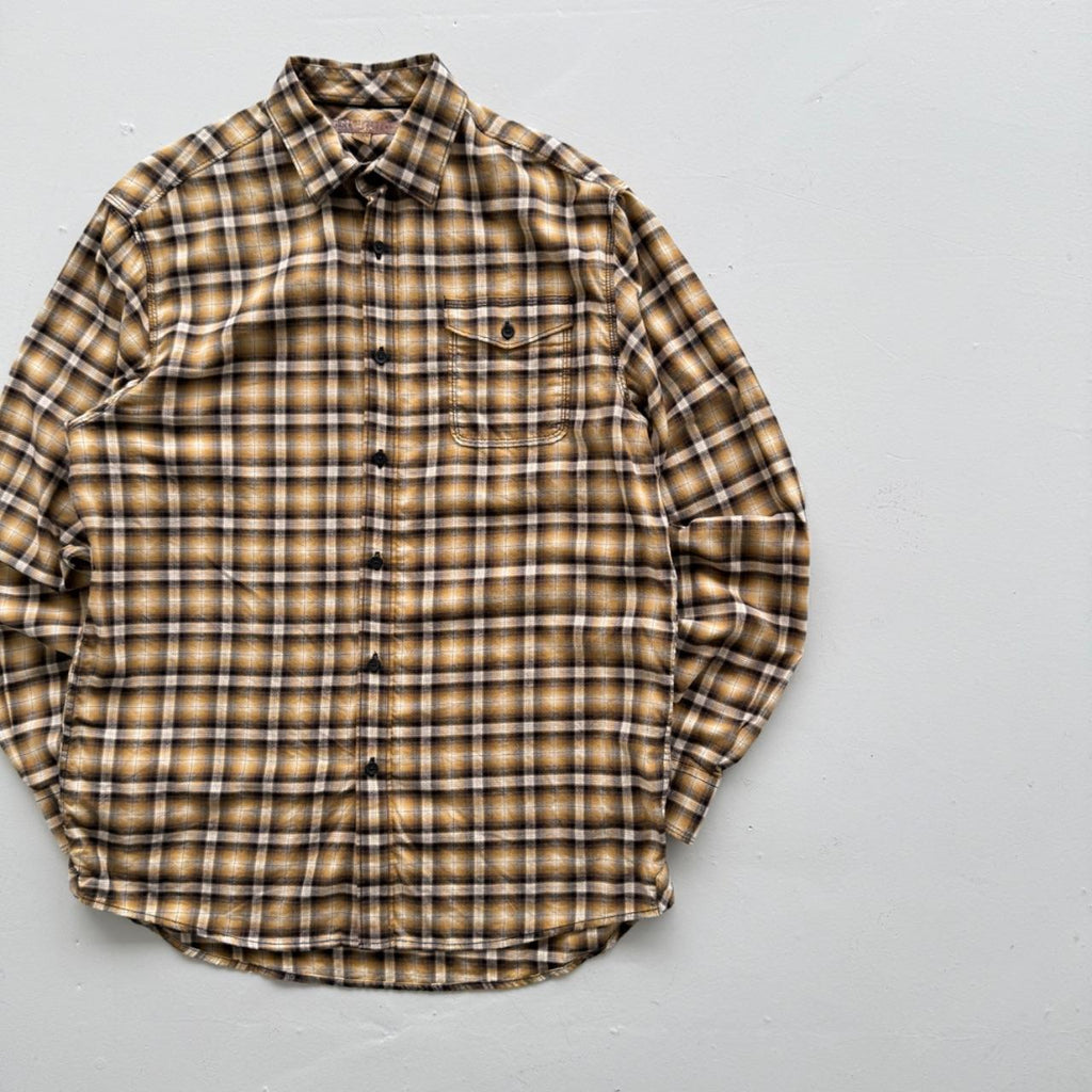 Yellow Checkered Long Sleeve 90s Vintage Flannel Shirt - Large