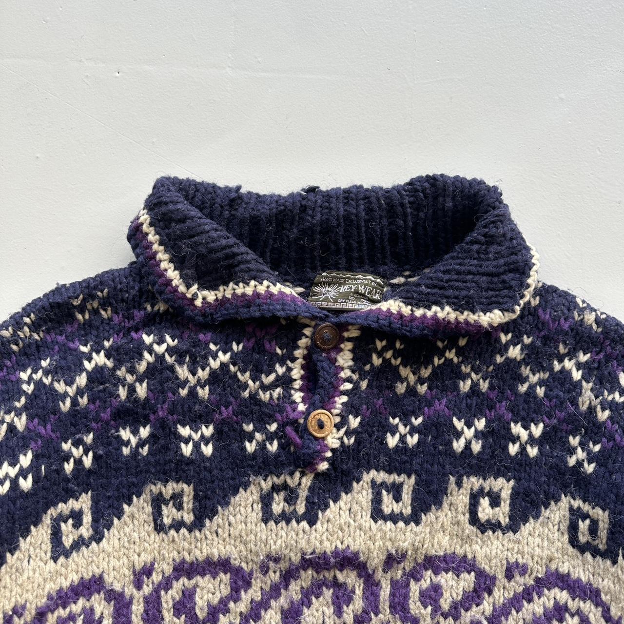 Purple Multicoloured 80s Vintage Rey Wear Woollen Ecuadorian Knit Wool Sweatshirt - 2XL