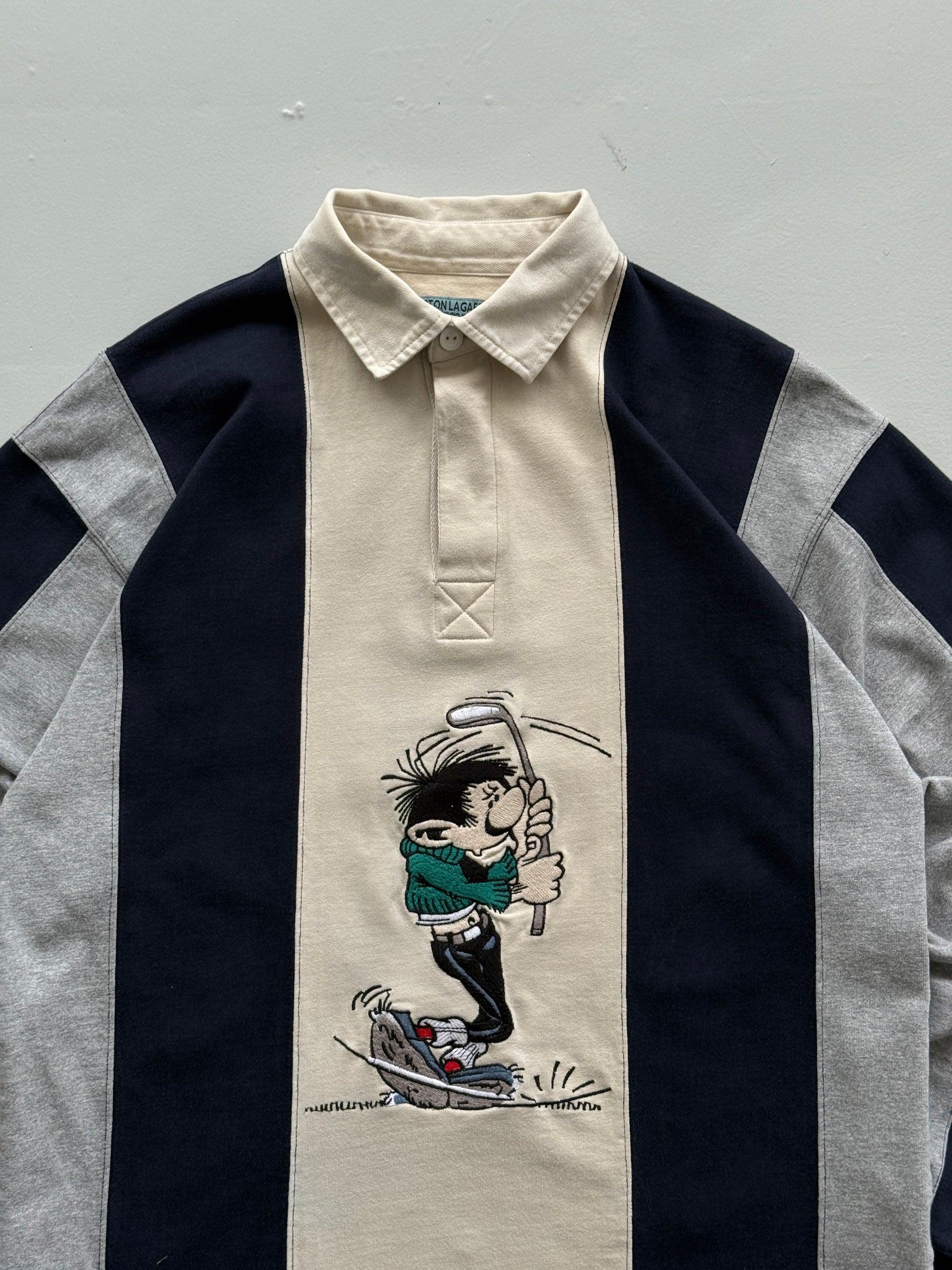 Gaston Lagaffe Studio Adventures Golf Graphic 90's Long Sleeve Rugby Polo - Medi