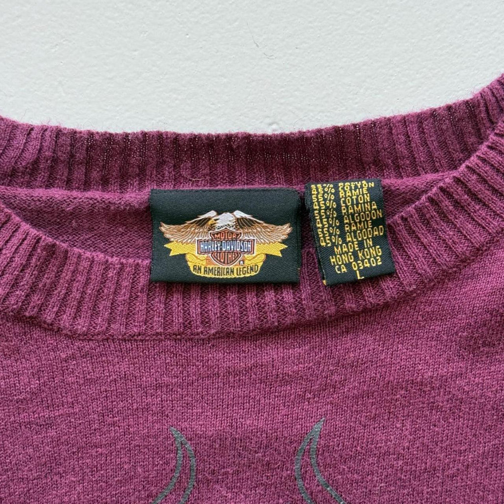 Purple Harley Davidson 00's Y2K Knit Cropped Jumper - Womens Large