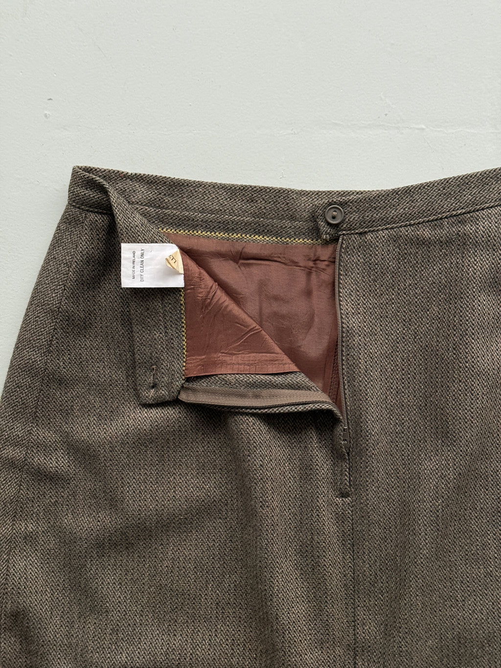 Brown Woollen 80's Vintage Midi High Waisted Pencil Skirt - UK 14