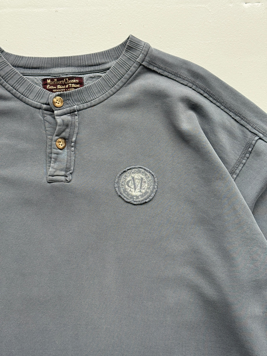 Marlboro Classics Faded Grey 90's Vintage Henley Sweatshirt - 2XL