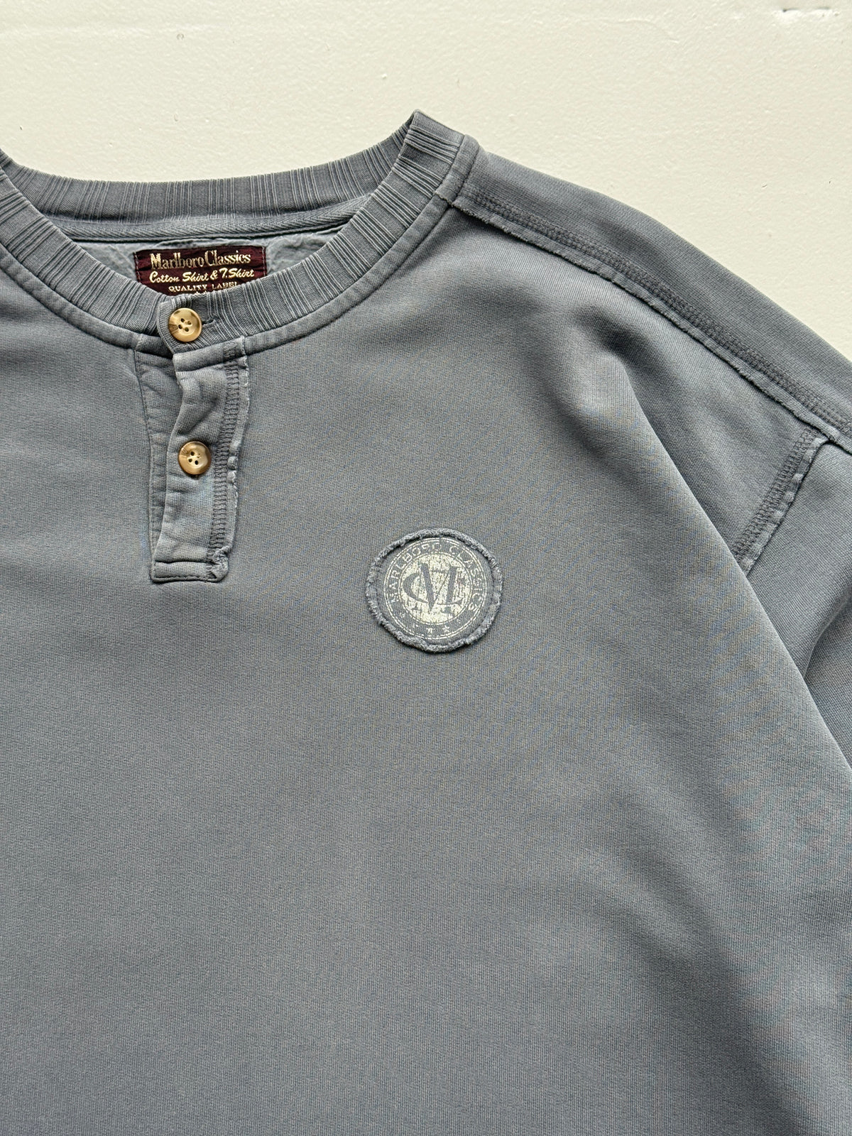 Marlboro Classics Faded Grey 90's Vintage Henley Sweatshirt - 2XL