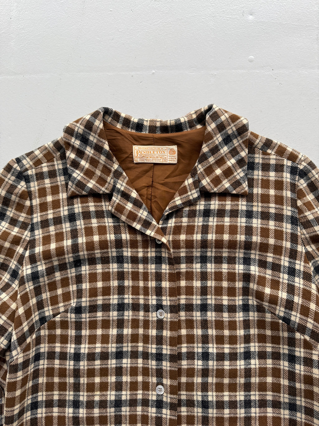 Brown Check Pendleton 80's Vintage Lined Wool Dress - UK 14