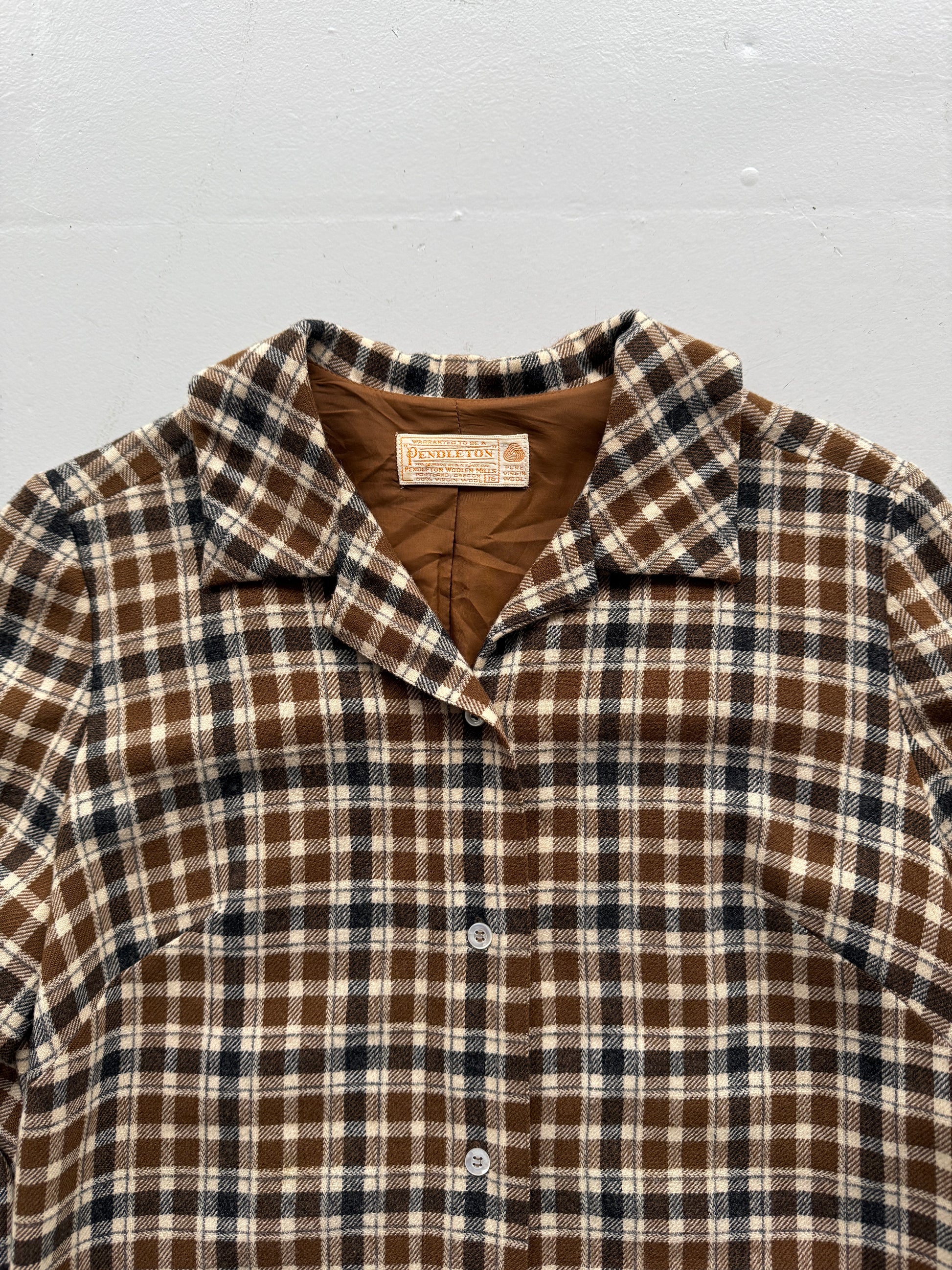 Brown Check Pendleton 80's Vintage Lined Wool Dress - UK 14