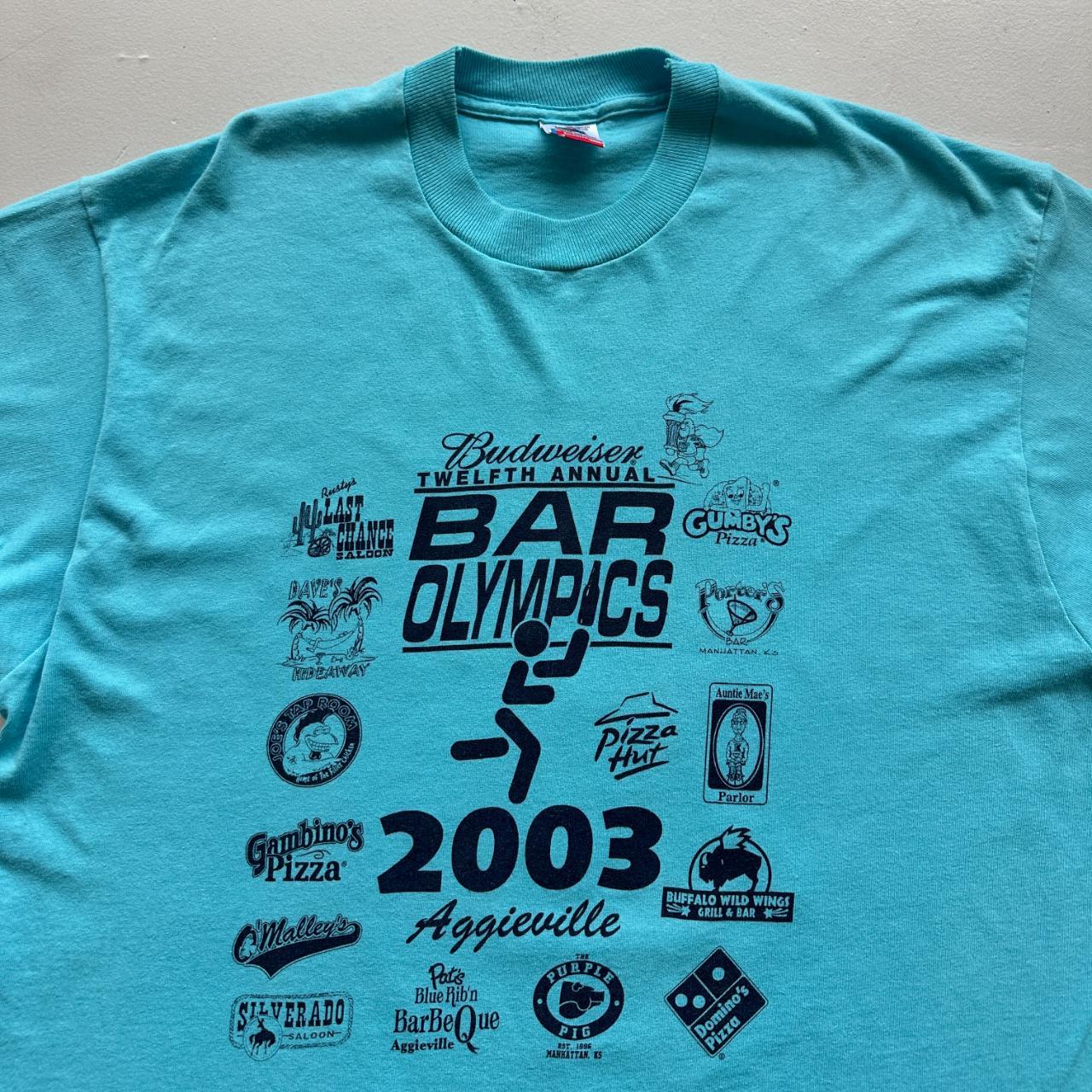 Blue Olympic Bars Drinking 90s Vintage T-shirt - Large