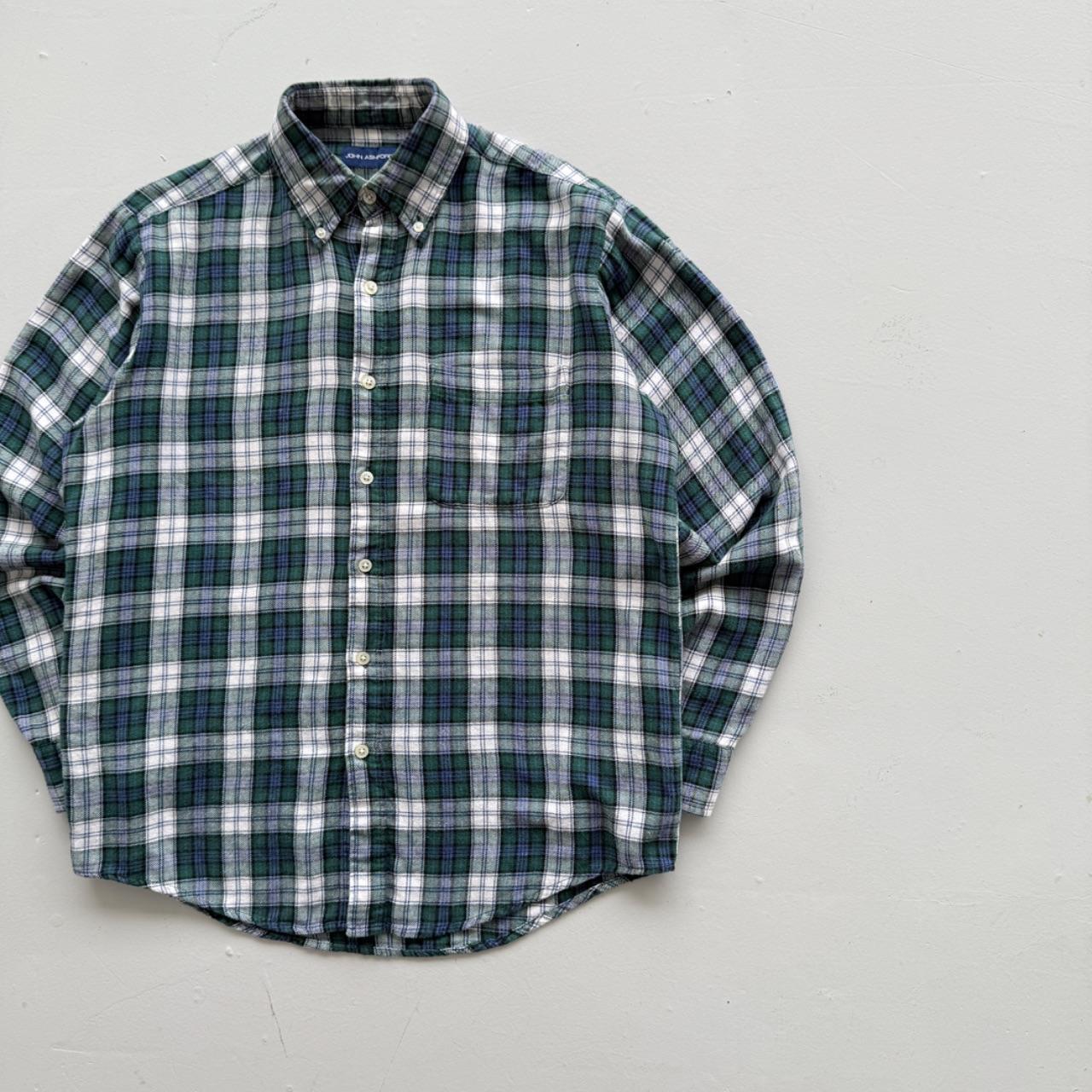 Green and Blue Checkered Long Sleeve 90s Vintage Flannel Shirt - Large