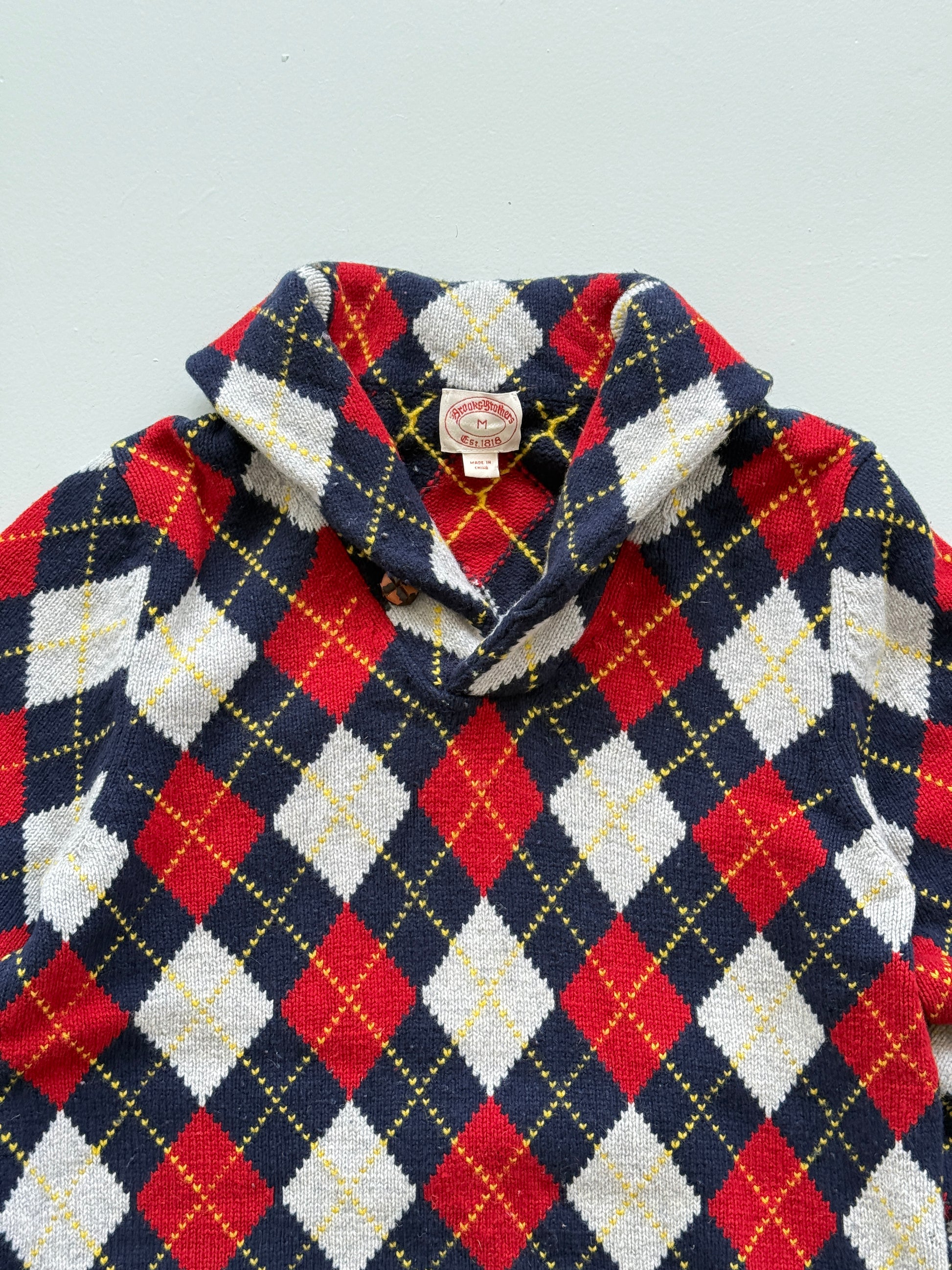 Red Argyle Brooks Brothers 00's Vintage Wool Knit Jumper - Medium
