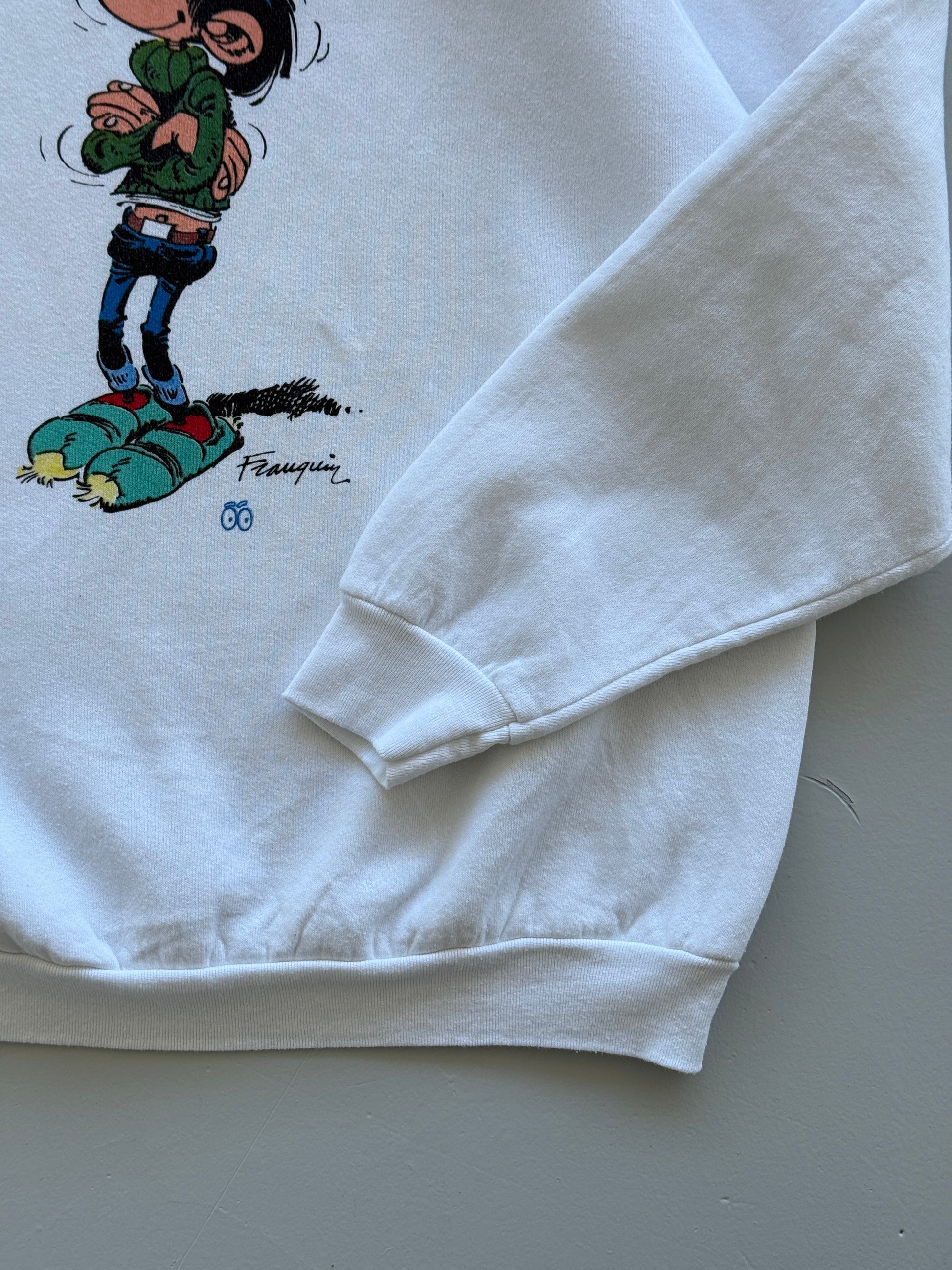 White Gaston Lagaffe 90's Vintage French Cartoon Sweatshirt - XL