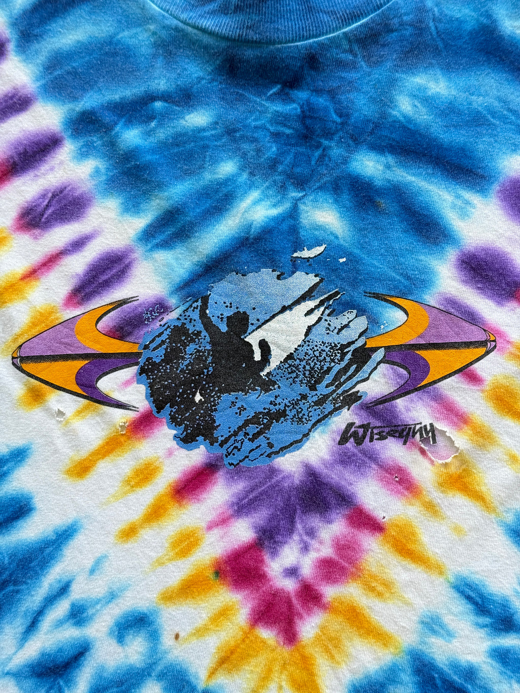 Blue Tye-dye Surfer 90's Vintage Single Stitch Graphic T-Shirt - Medium