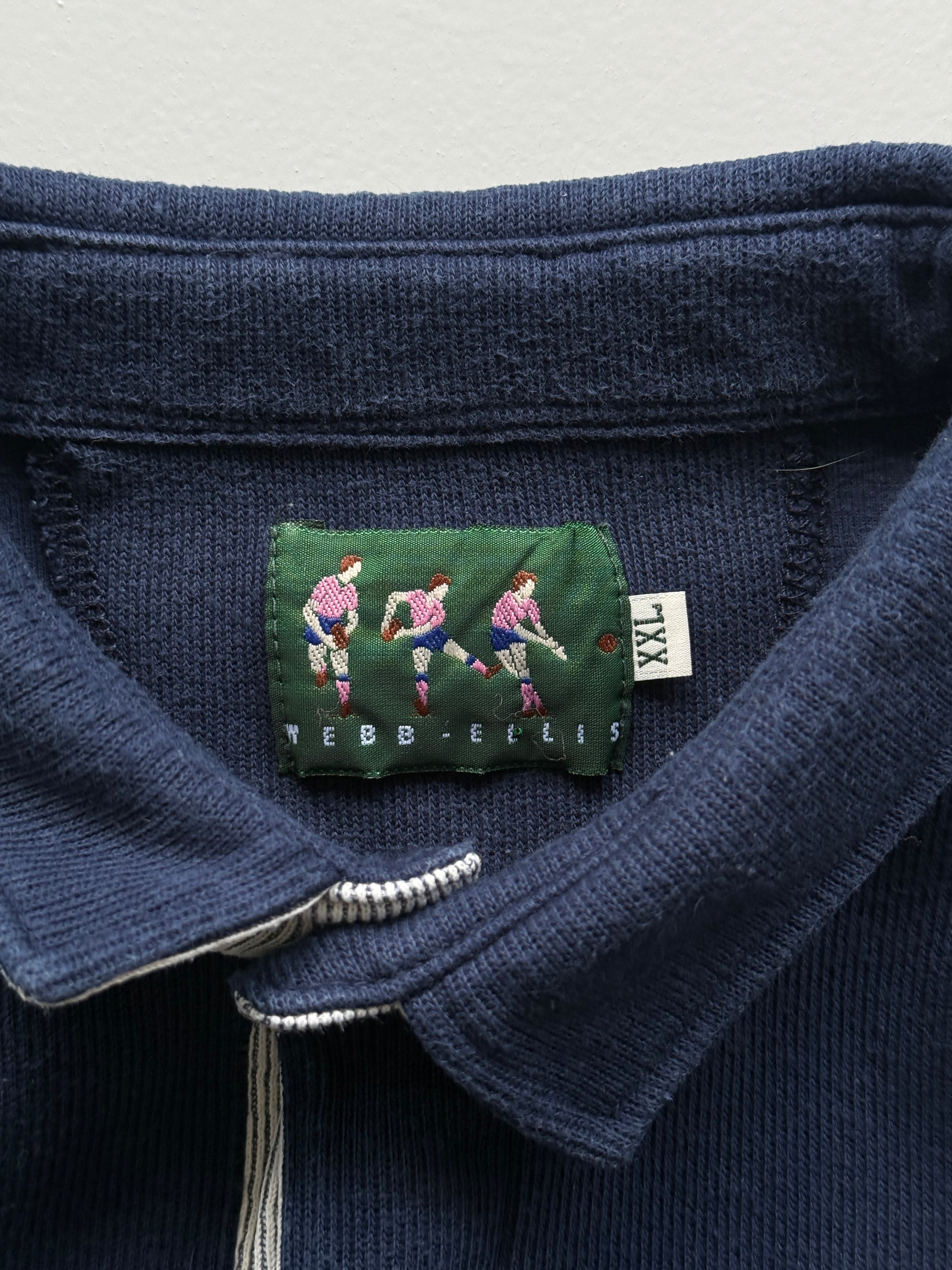Navy Blue Five Nations 90's Vintage Long Sleeve Rugby Polo Jersey - XL