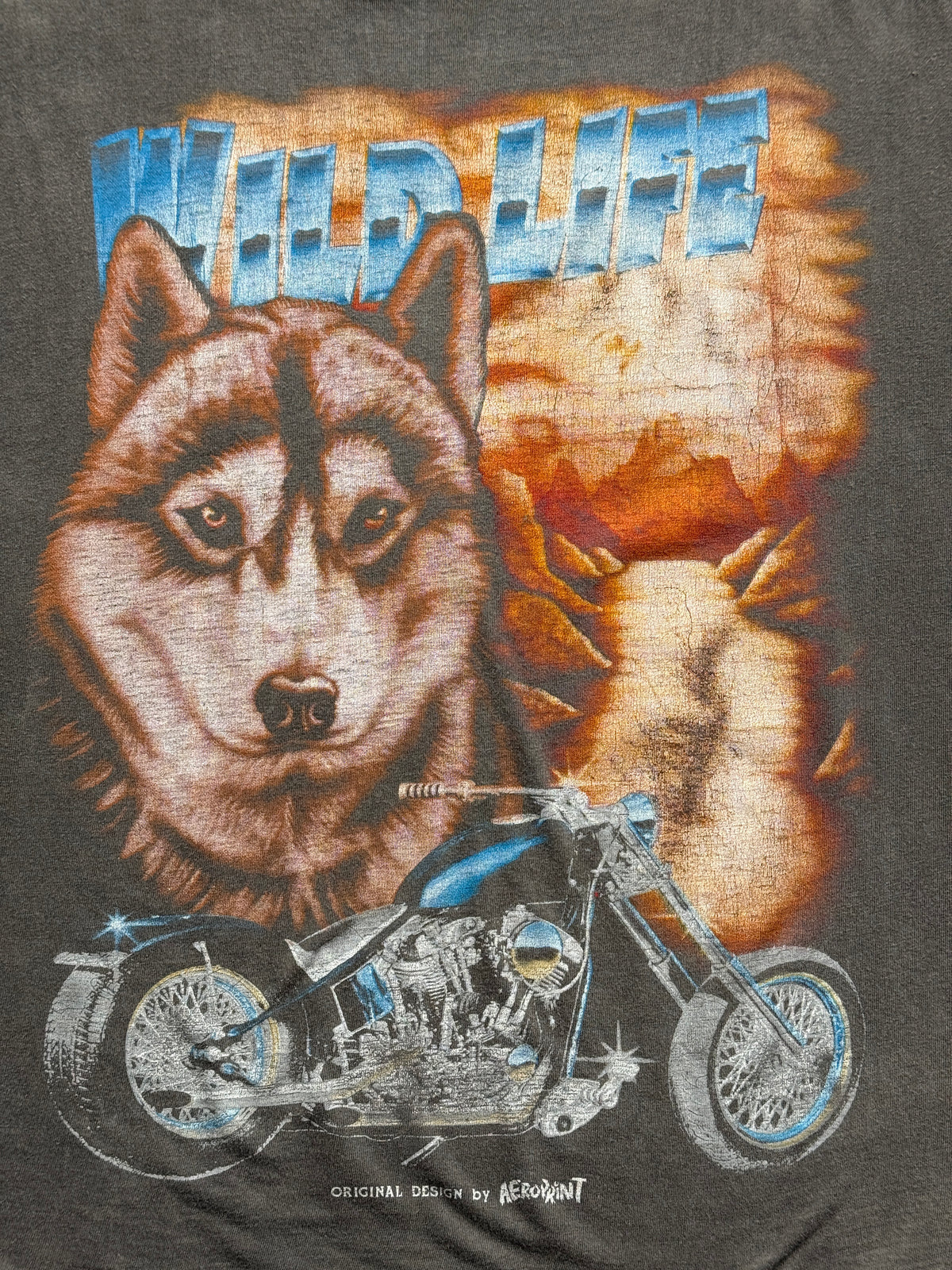 Faded Thrashed Wolf Wild Life Biker 90's Vintage Graphic T-Shirt - XL