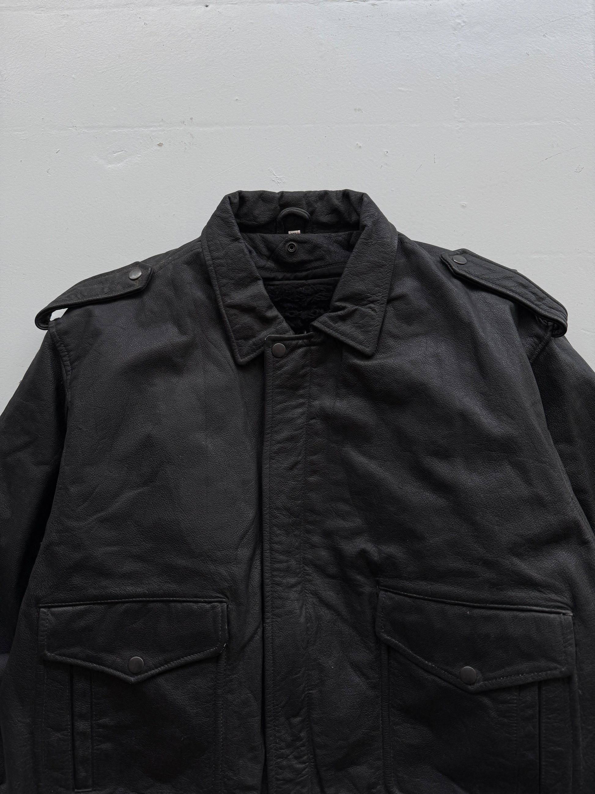 Black A2 Leather Vintage Lined Aviation Bomber Jacket 005 - XL