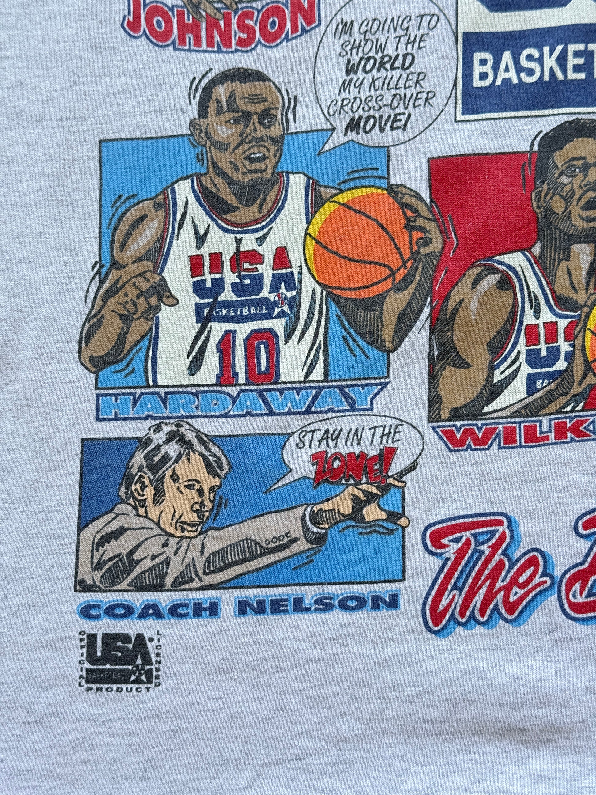 Grey Dream Team USA Basketball 90's Vintage Single Stitch T-Shirt - Cropped XL