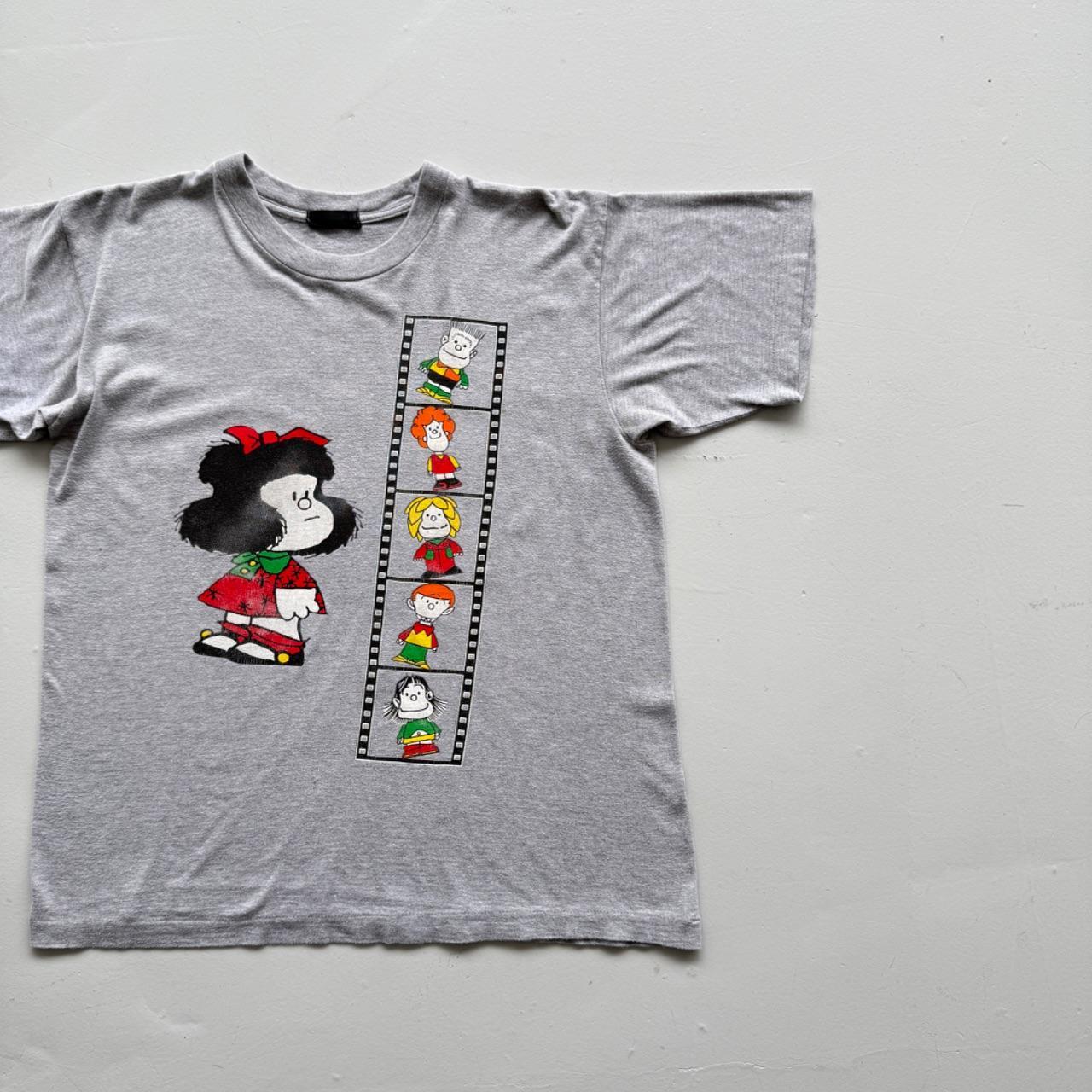 Grey Mafalda Grey Cartoon 80s Vintage Graphic T-Shirt - Medium