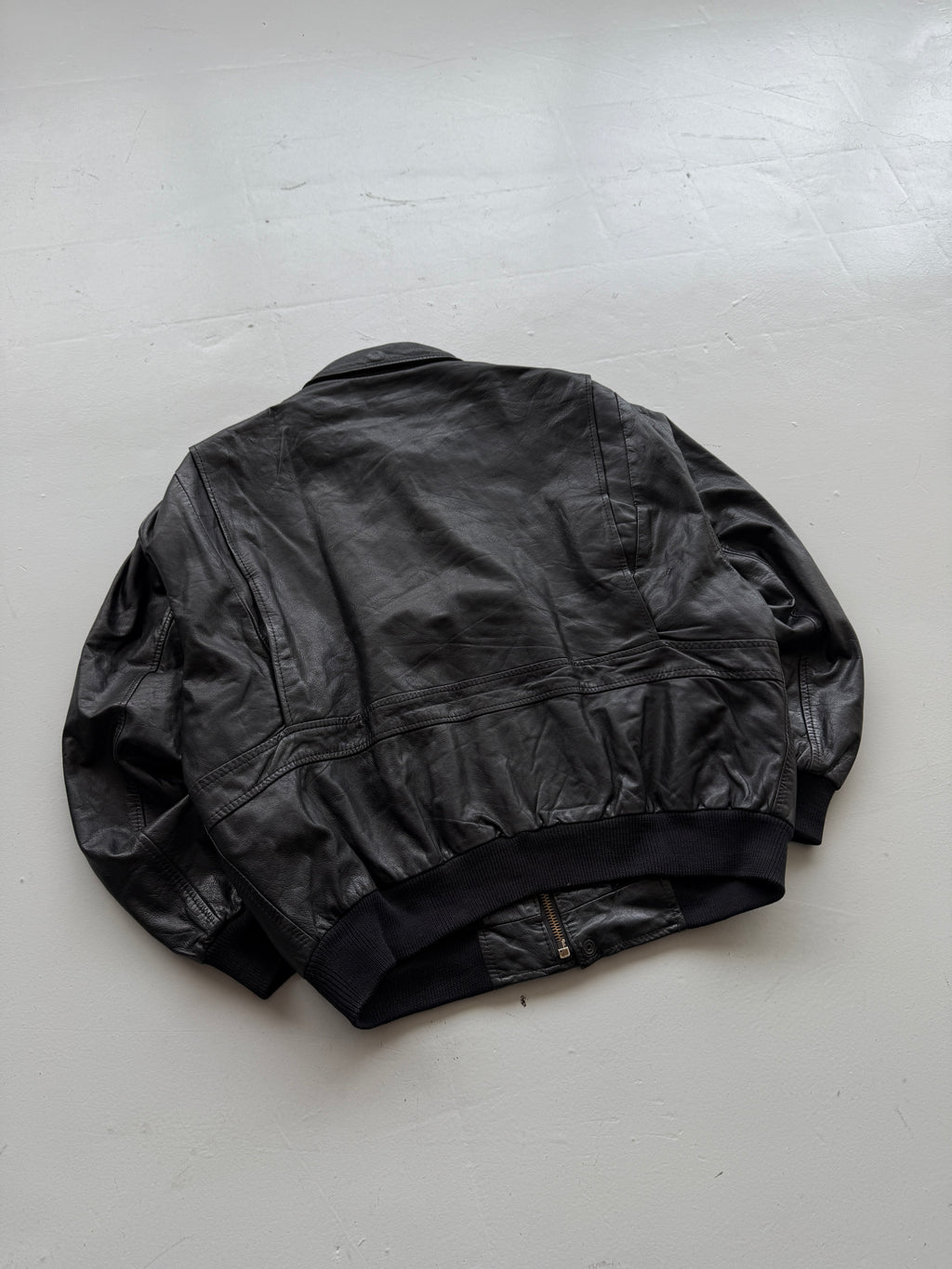 Black A2 Leather Vintage Aviation Bomber Jacket 002 - Large