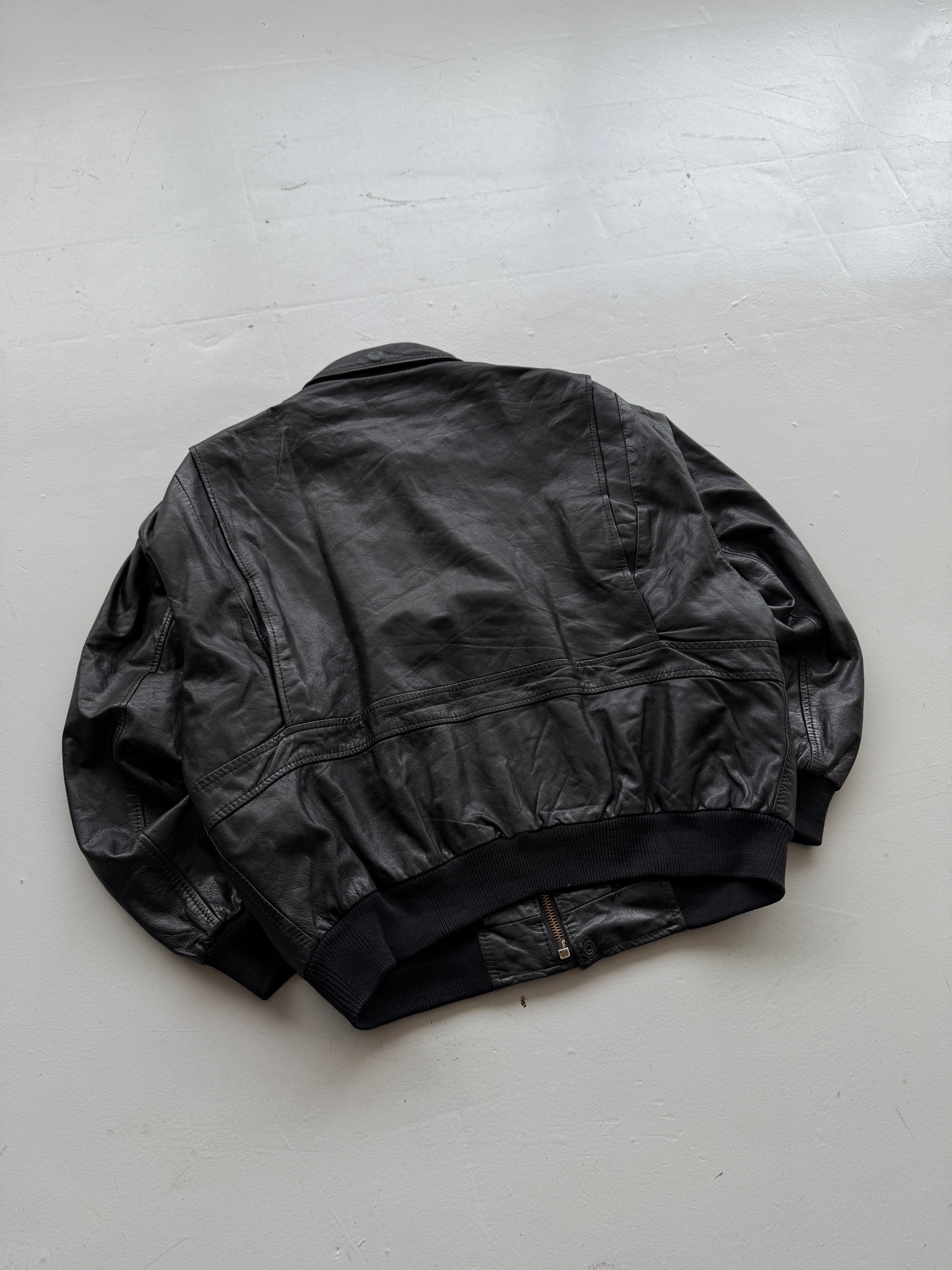 Black A2 Leather Vintage Aviation Bomber Jacket 002 - Large