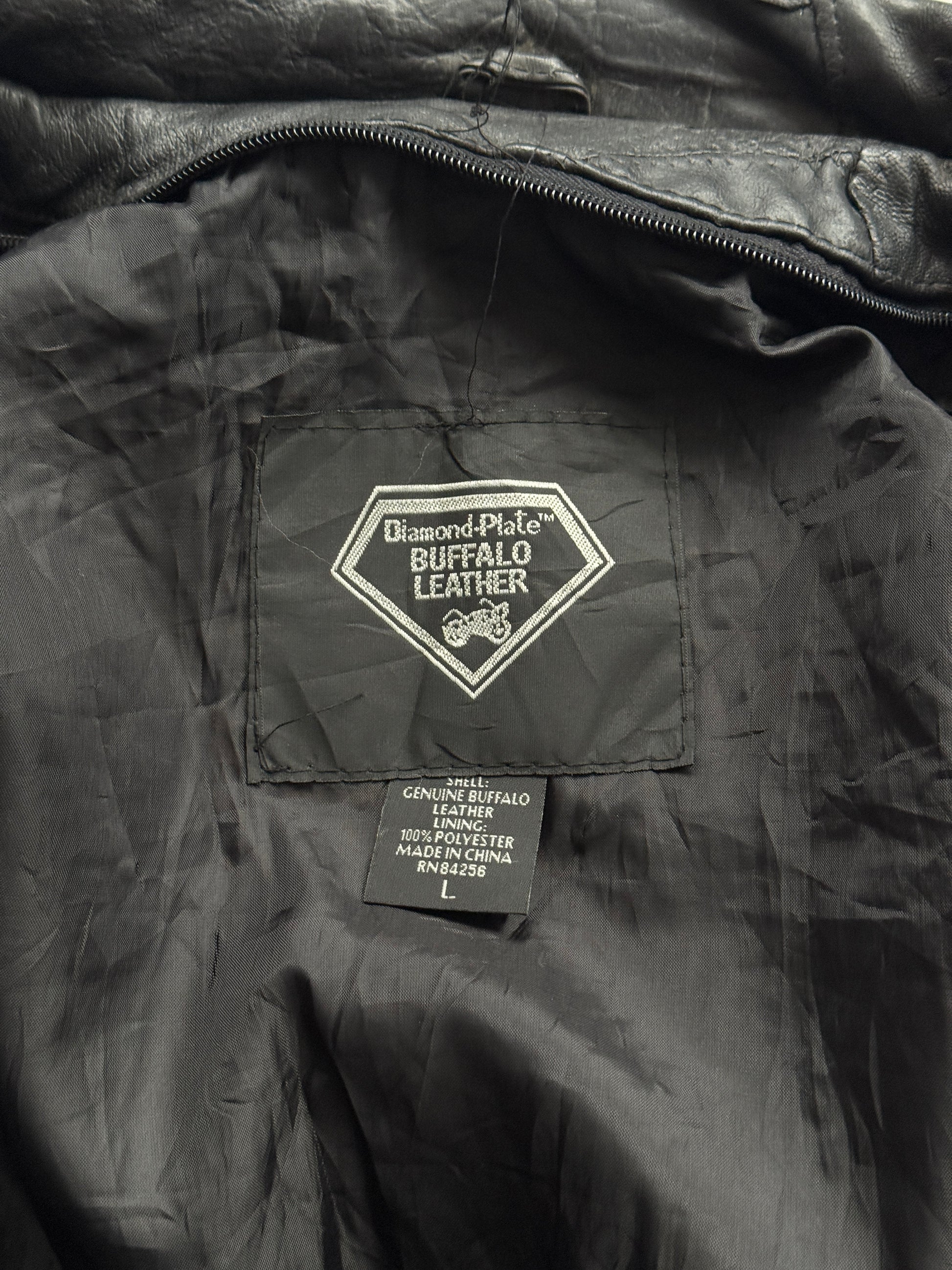 Black 80's Vintage Leather Biker Jacket- Medium