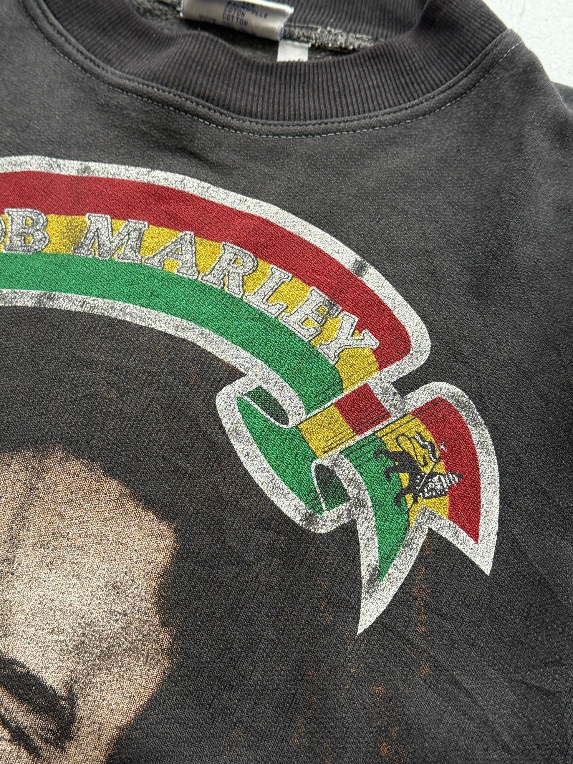 Faded Black Bob Marley 90's Vintage Thrashed  Graphic Sweatshirt- Medium
