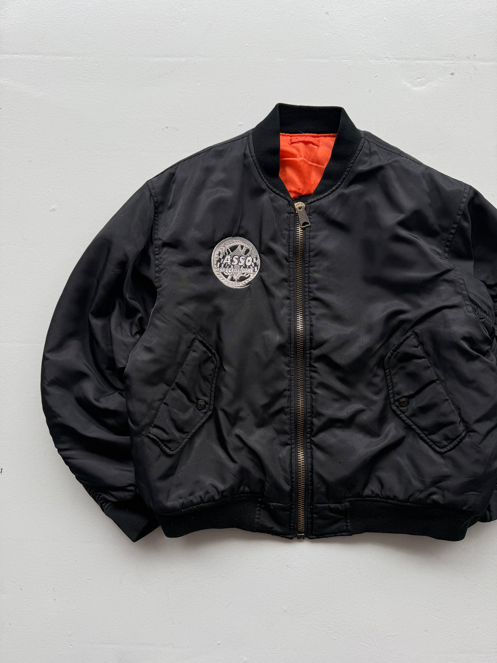 Black Asso Biker 90's Vintage Bomber Jacket - Small
