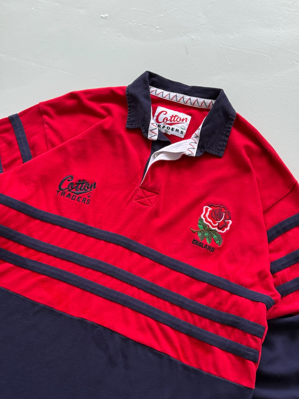 Cotton Traders England Rose Vintage Long Sleeve Rugby Polo Jersey - Large