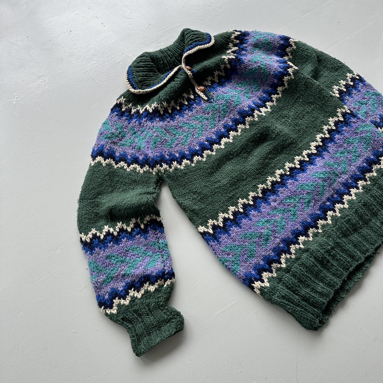 Green Ecuadorian 80s Chunky Knit Jumper - Large