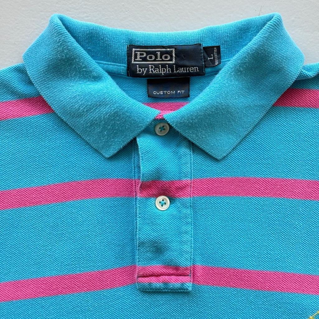Blue / Pink Polo Ralph Lauren Vintage Polo Shirt - Large