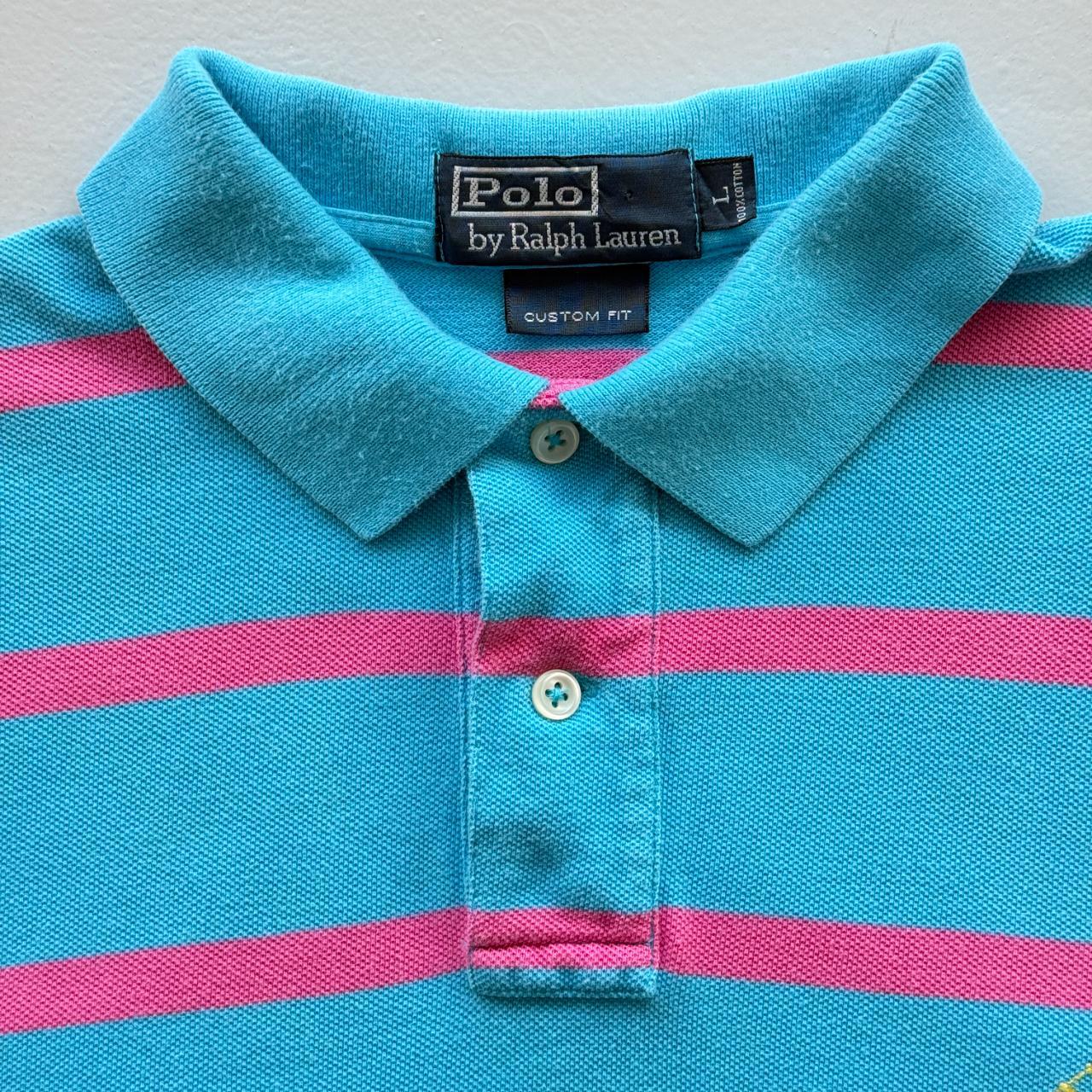 Blue / Pink Polo Ralph Lauren Vintage Polo Shirt - Large