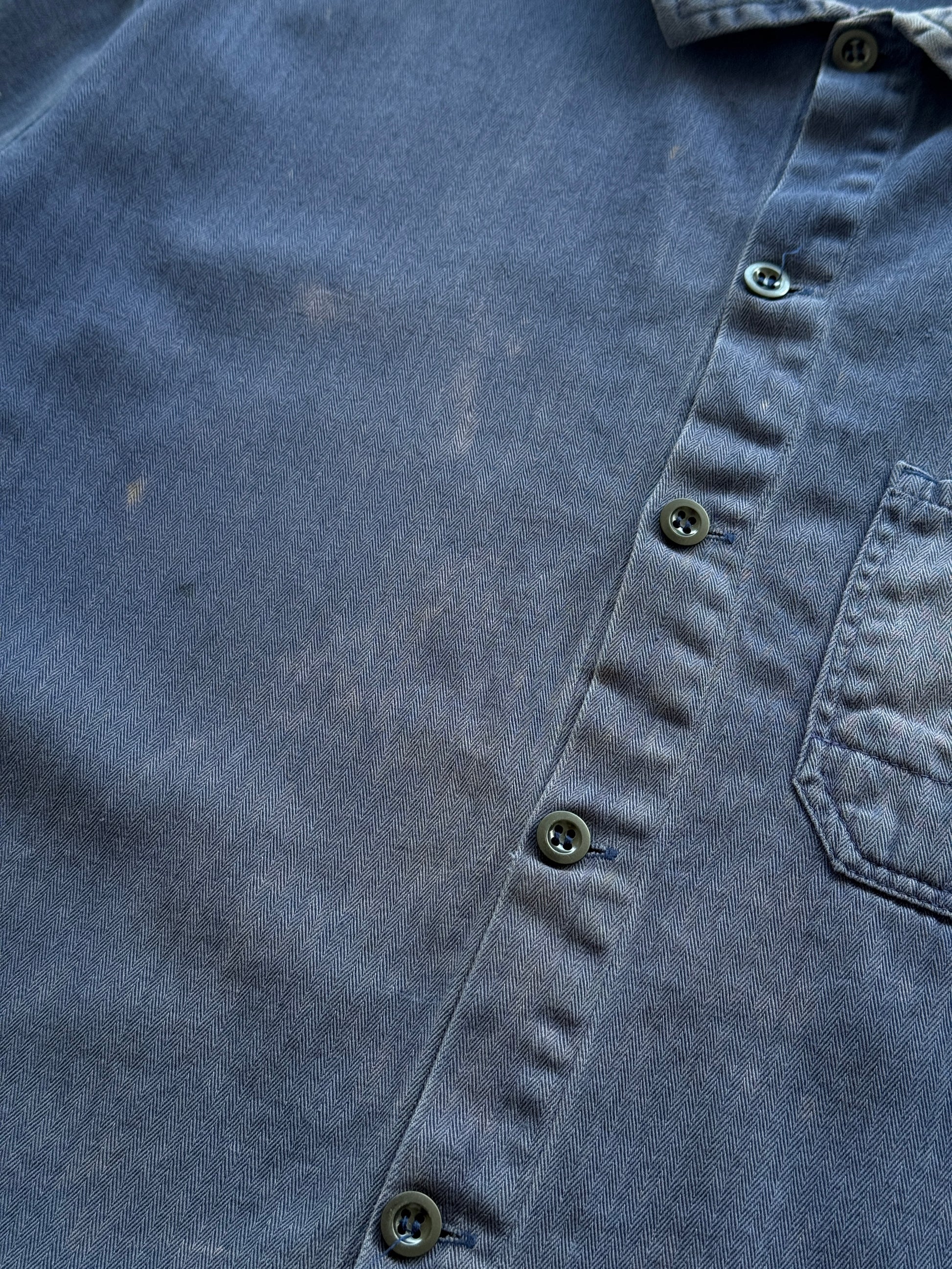Thrashed Blue Herringbone French Vintage Workwear Chore Jacket CH363 - Large