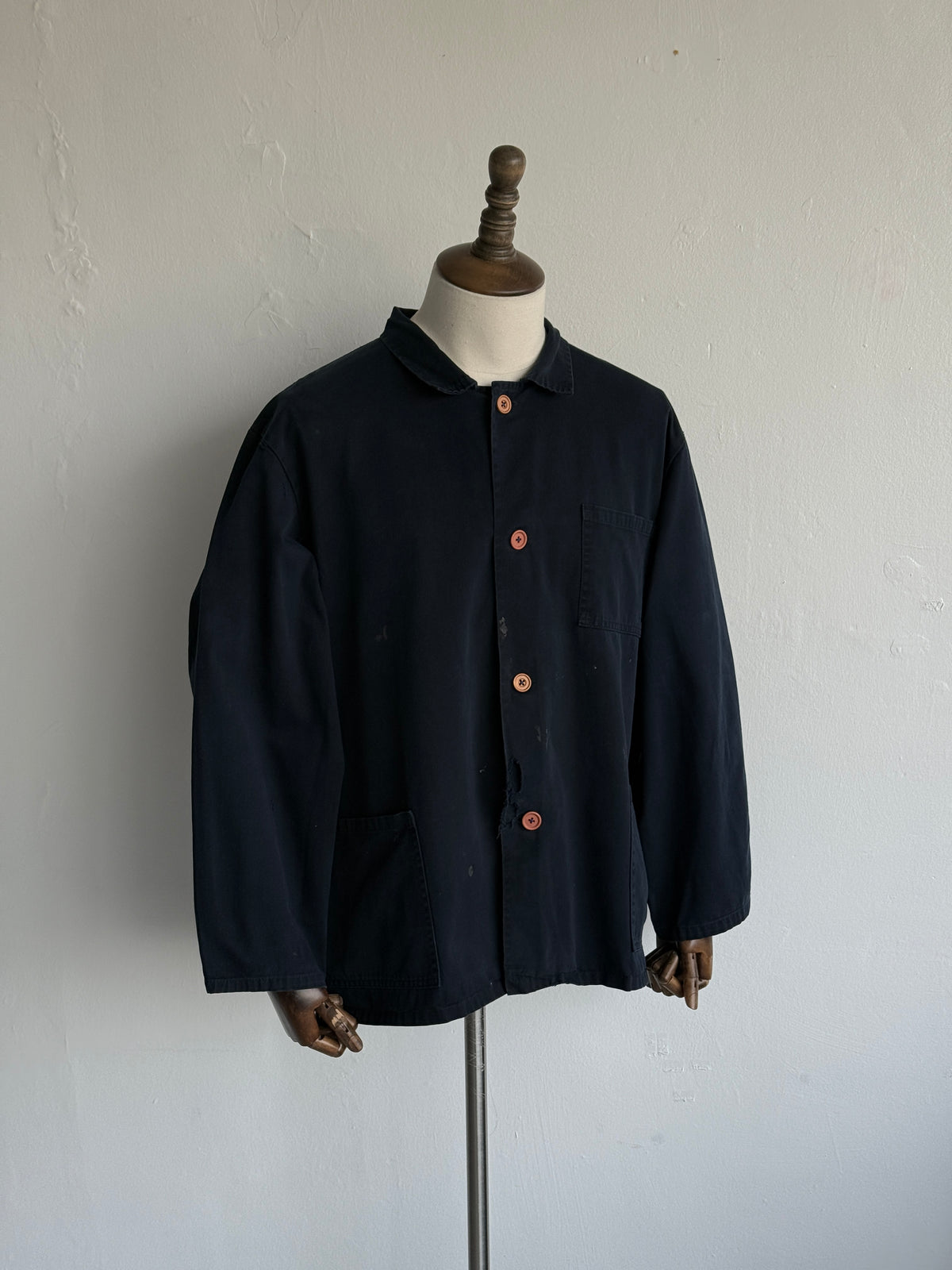 Thrashed Black French 90's Vintage Workwear Chore Jacket CH532 - XL
