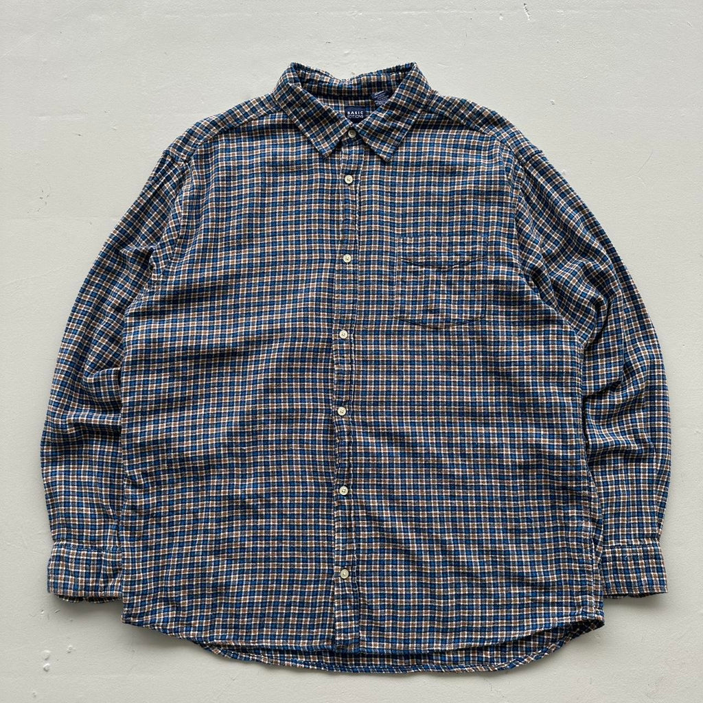 Blue Brown Checkered Basic Editions 90s Vintage Long sleeve - XL