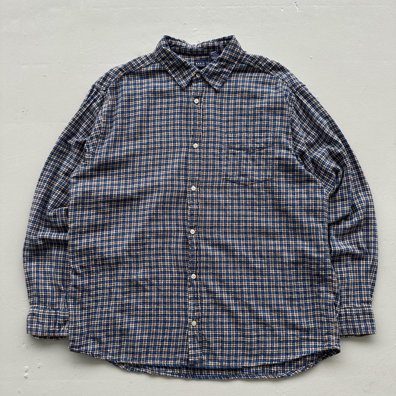 Blue Brown Checkered Basic Editions 90s Vintage Long sleeve - XL