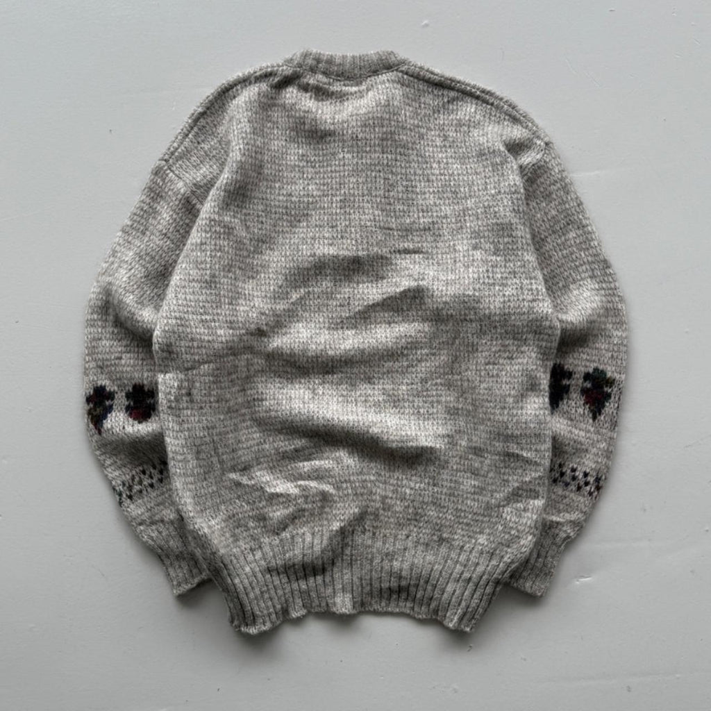 Grey Pattern Knit 80s Vintage Wool Sweatshirt - Medium