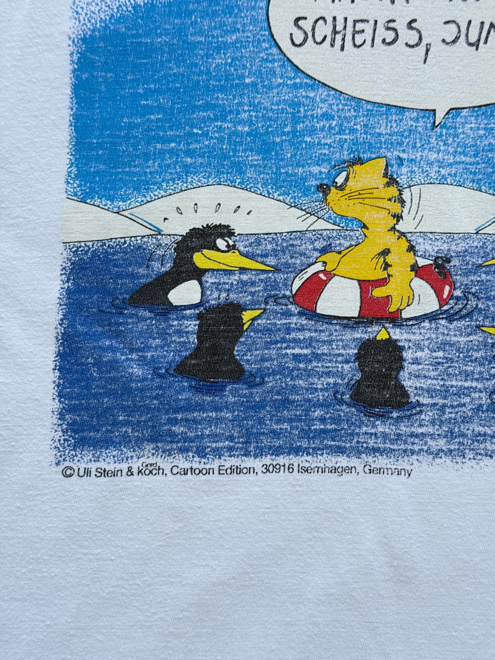 White German Cartoon Graphic 90's Vintage Novelty T-Shirt - XL