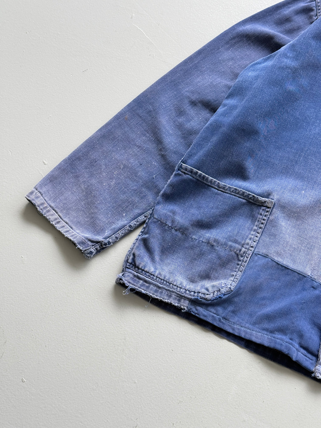 Faded Blue French Vintage Workwear Chore Jacket CH394 - Small